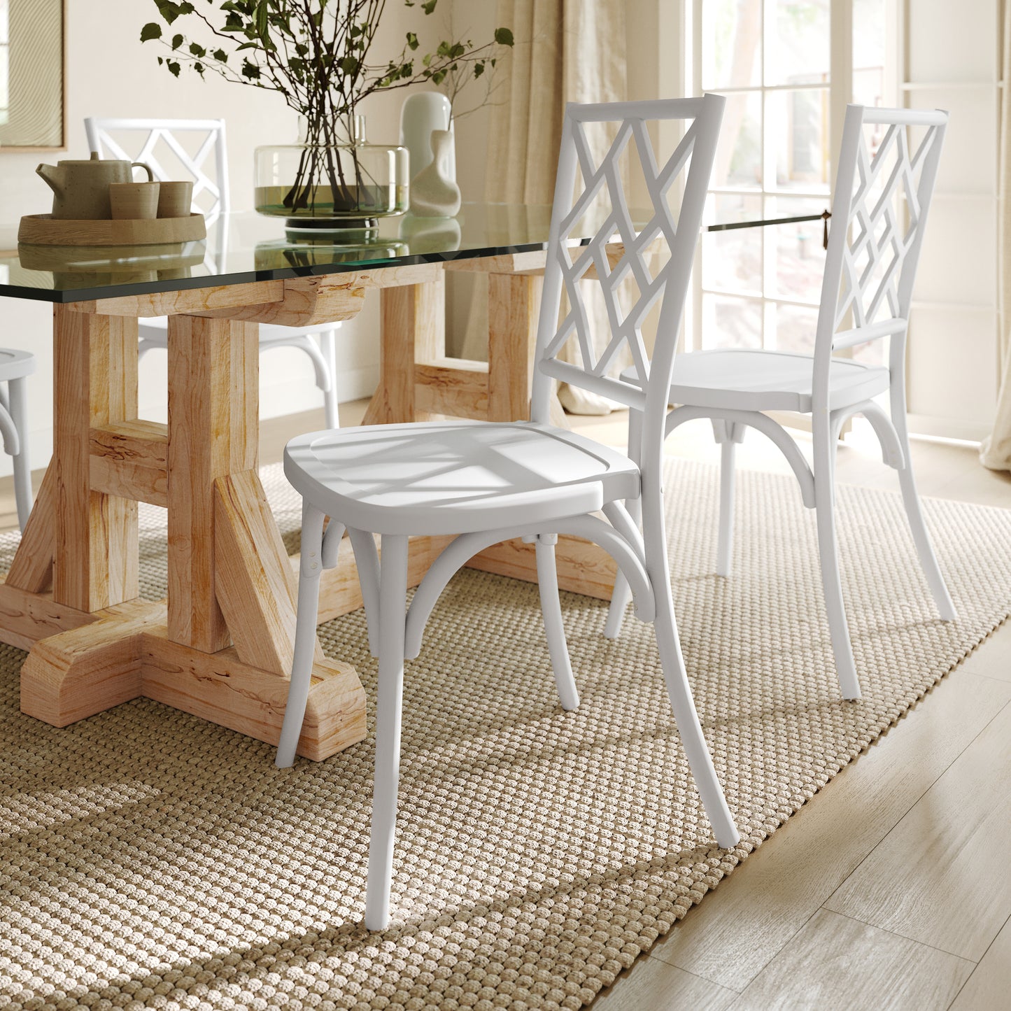 Brooklyn Commercial Grade White Solid Wood Stackable Dining Chair with Intricate Back Detail White