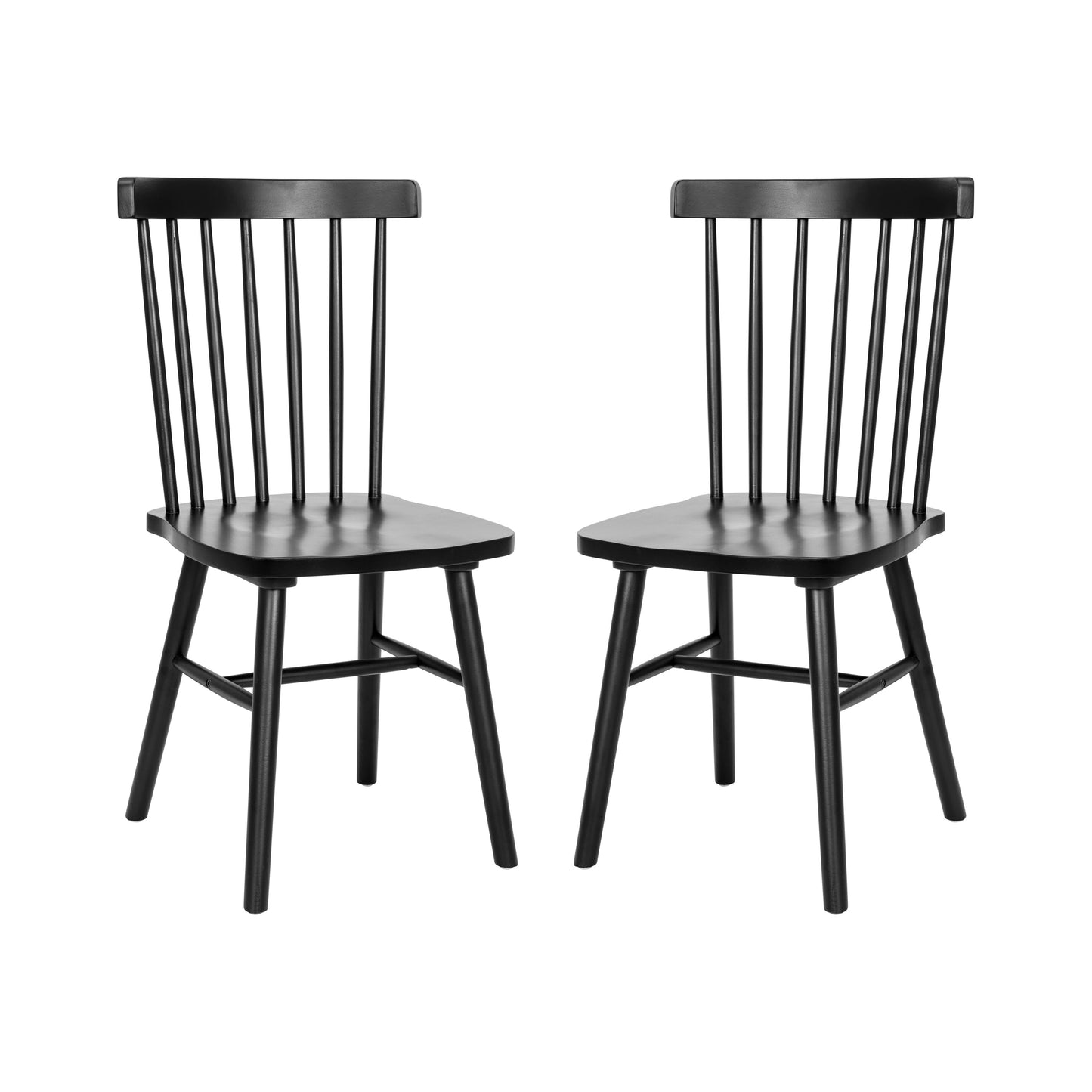 Ingrid Set of 2 Commercial Grade Windsor Dining Chairs, Solid Wood Armless Spindle Back Restaurant Dining Chairs in Black Black