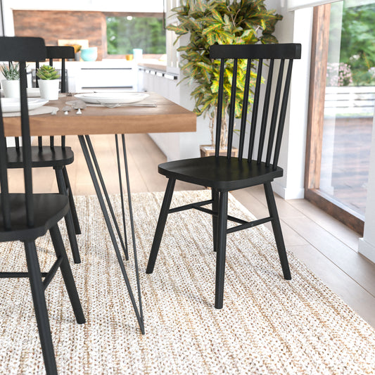 Ingrid Set of 2 Commercial Grade Windsor Dining Chairs, Solid Wood Armless Spindle Back Restaurant Dining Chairs in Black Black ZH-8101WR-BK-2-GG