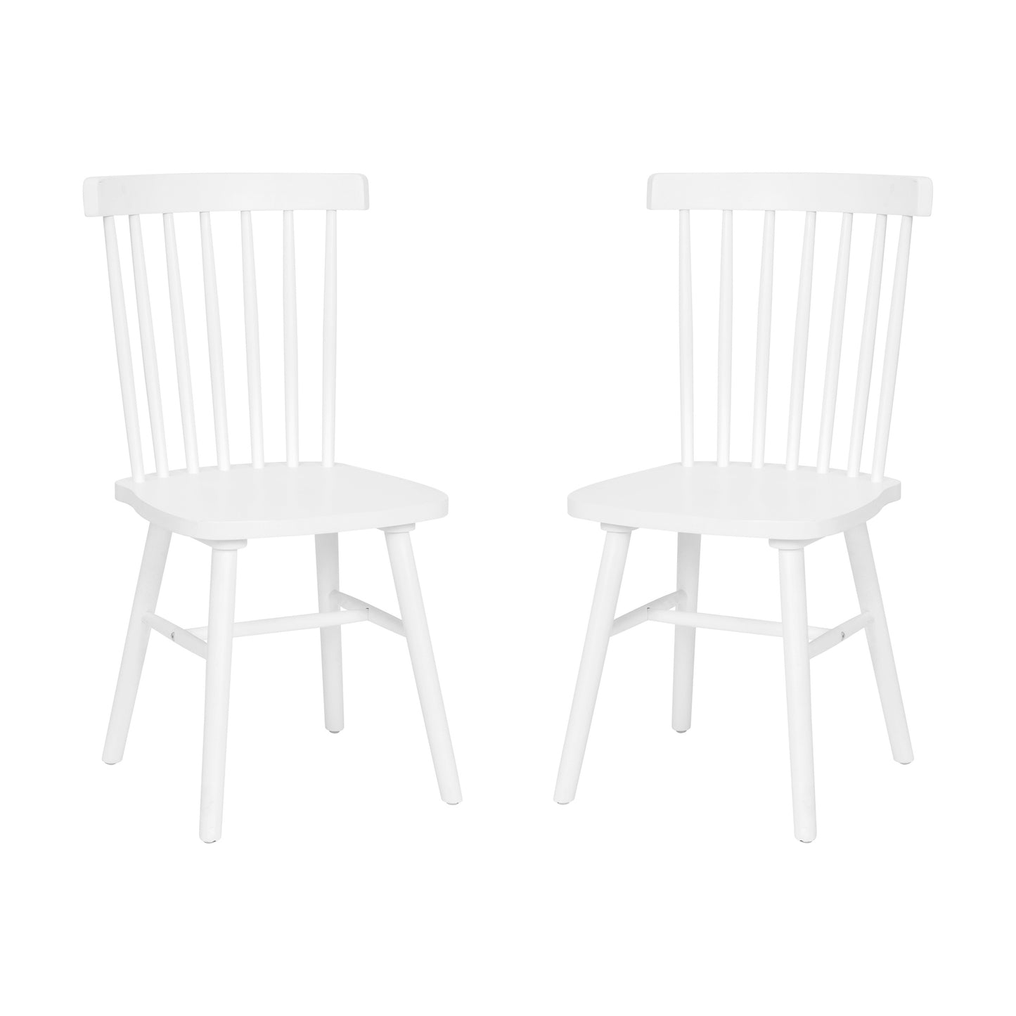 Ingrid Set of 2 Commercial Grade Windsor Dining Chairs, Solid Wood Armless Spindle Back Restaurant Dining Chairs in White White