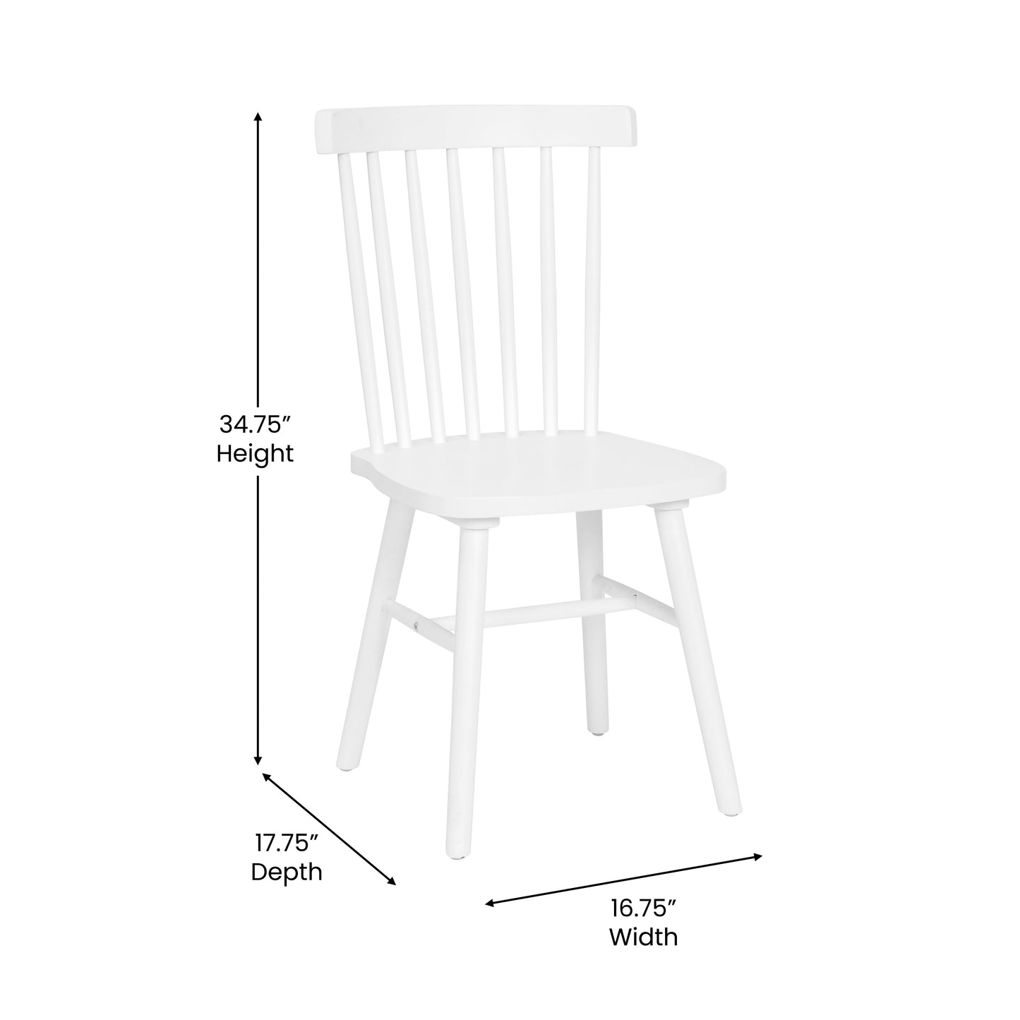 Ingrid Set of 2 Commercial Grade Windsor Dining Chairs, Solid Wood Armless Spindle Back Restaurant Dining Chairs in White White