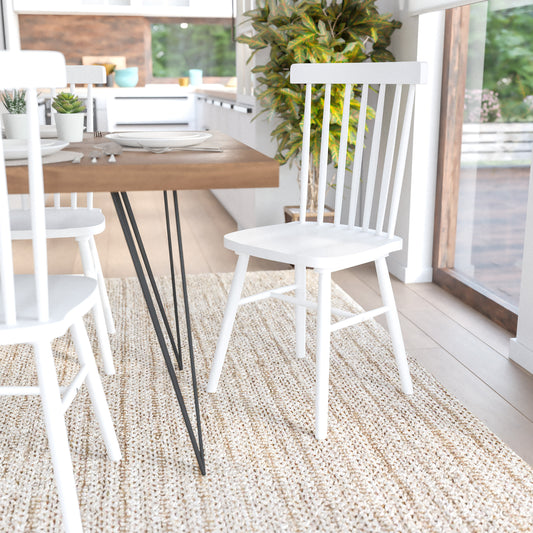Ingrid Set of 2 Commercial Grade Windsor Dining Chairs, Solid Wood Armless Spindle Back Restaurant Dining Chairs in White White ZH-8101WR-WH-2-GG