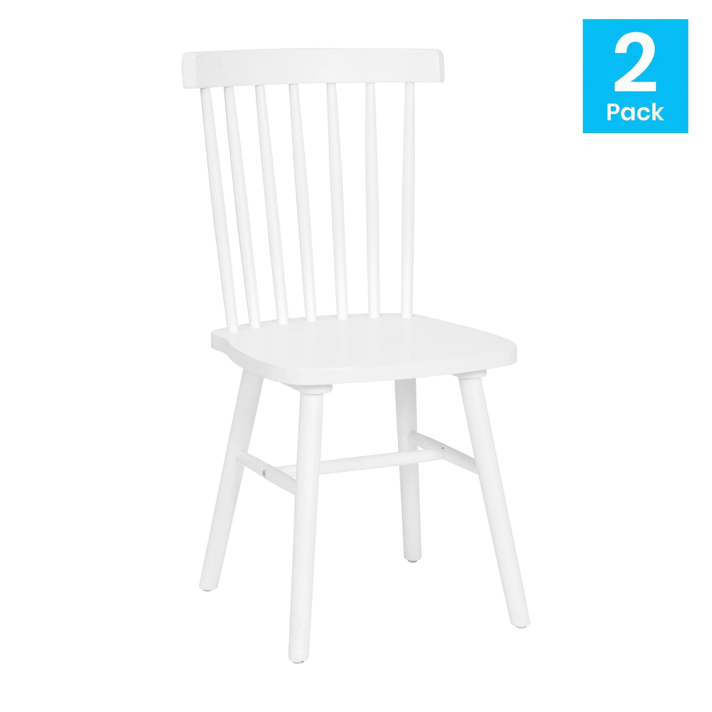 Ingrid Set of 2 Commercial Grade Windsor Dining Chairs, Solid Wood Armless Spindle Back Restaurant Dining Chairs in White White