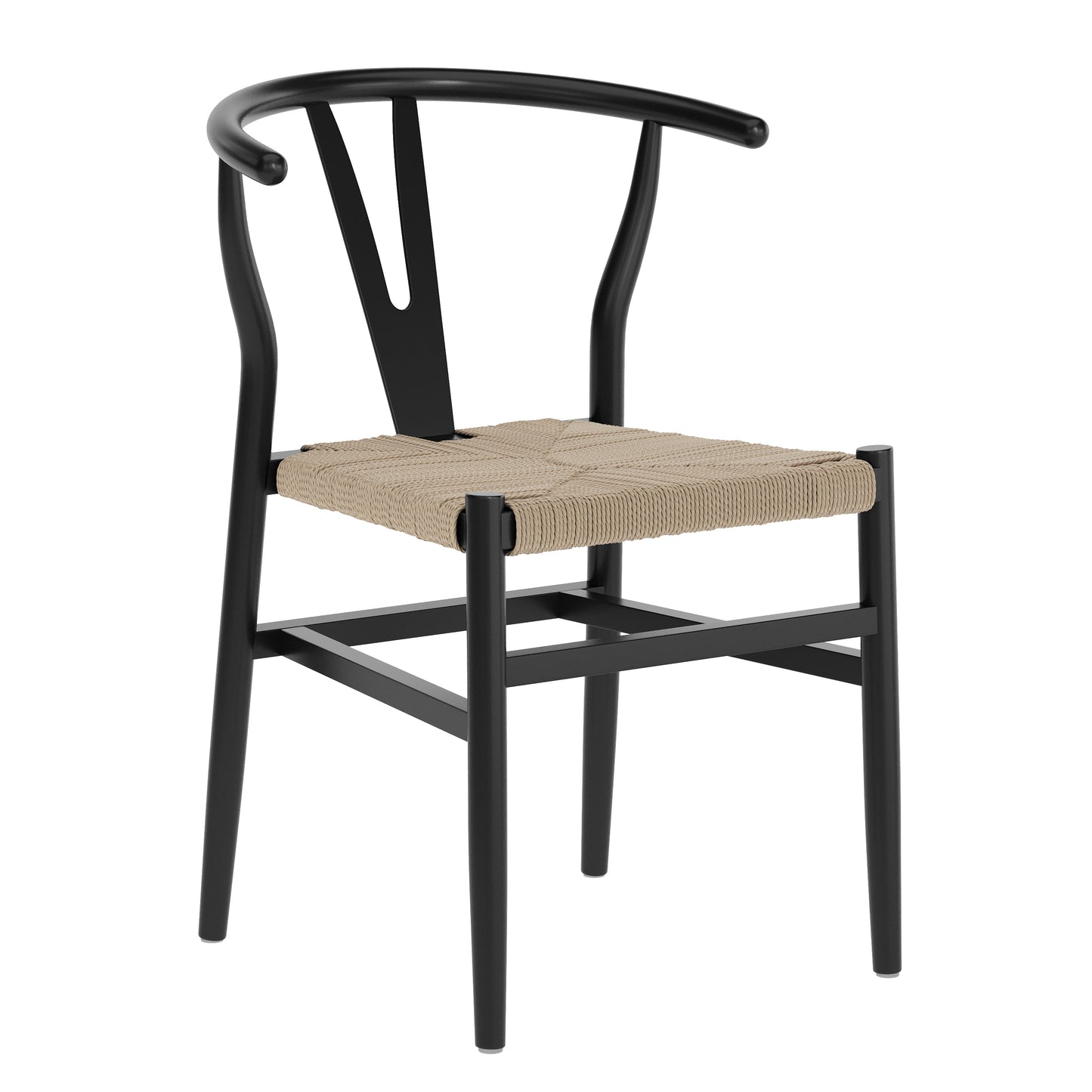 Logan Commercial Grade Y-Back Style Wood and Kraft Paper Stackable Dining Chair with Black/Natural Finish Black Frame/Natural Seat