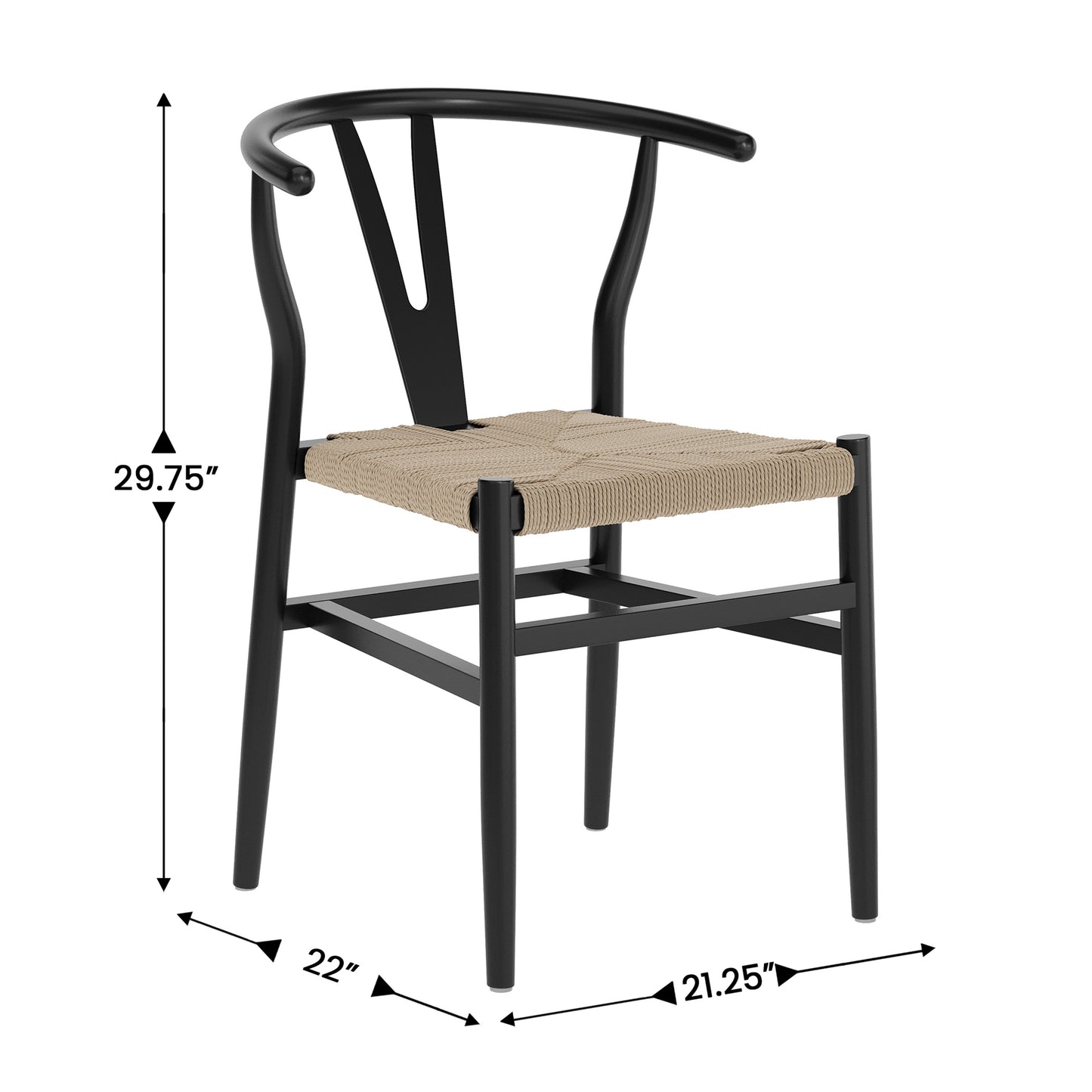 Logan Commercial Grade Y-Back Style Wood and Kraft Paper Stackable Dining Chair with Black/Natural Finish Black Frame/Natural Seat