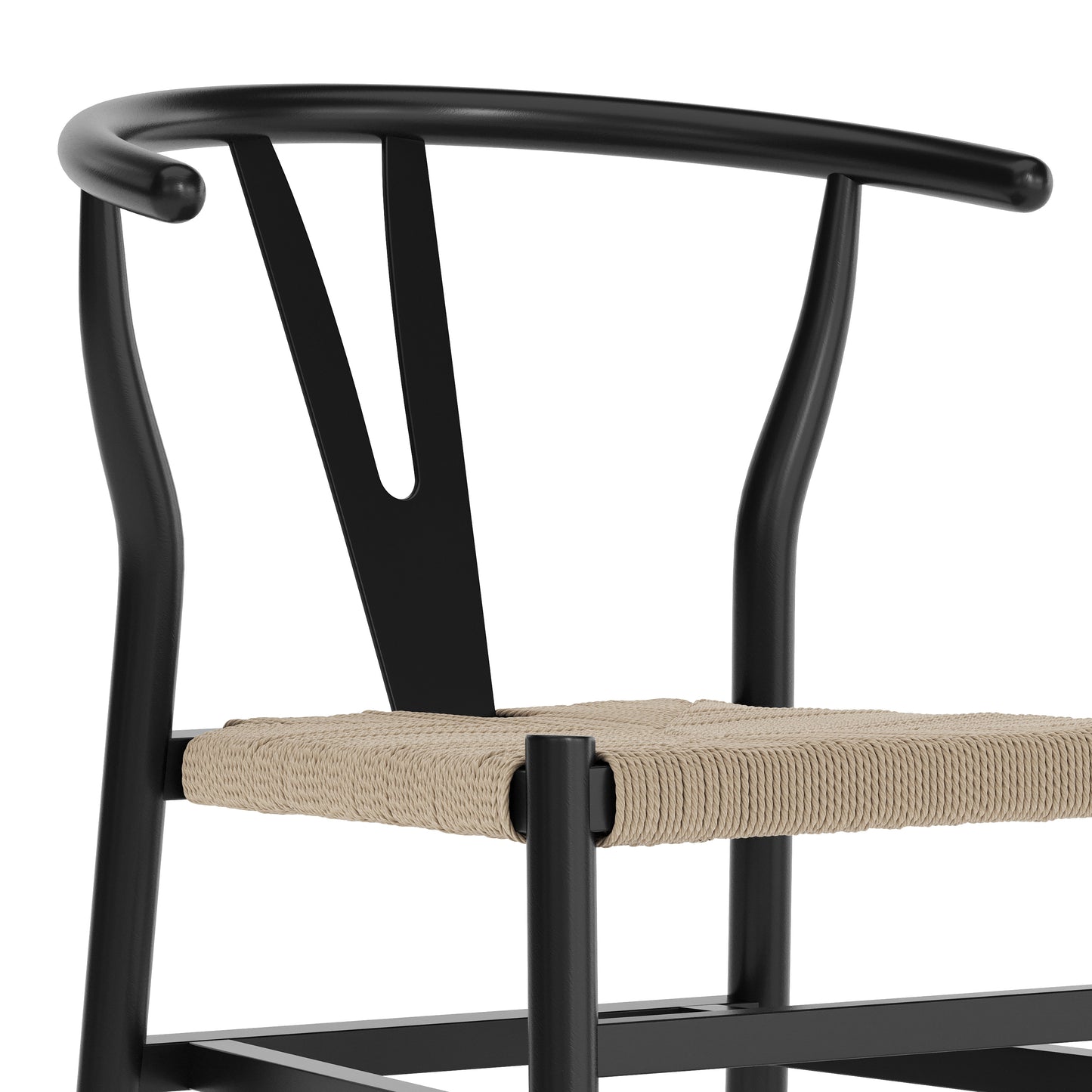 Logan Commercial Grade Y-Back Style Wood and Kraft Paper Stackable Dining Chair with Black/Natural Finish Black Frame/Natural Seat