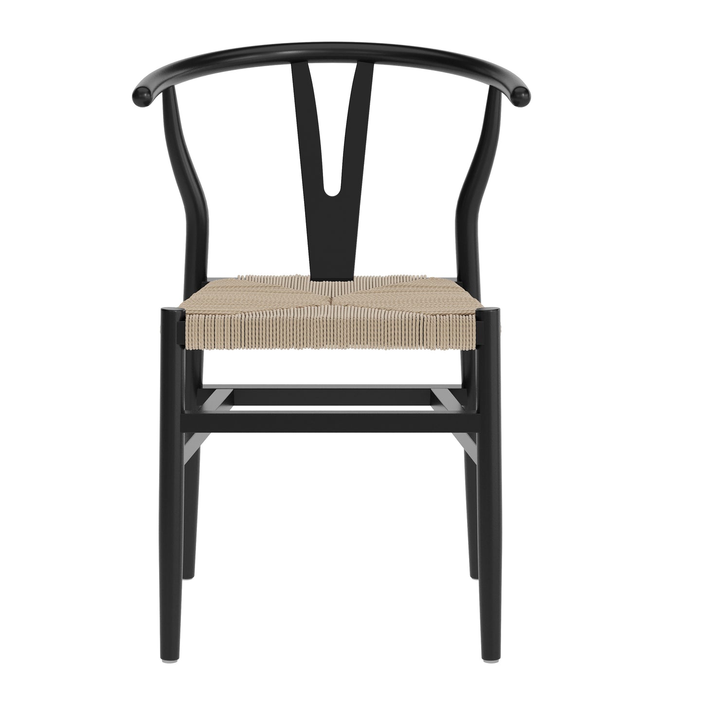 Logan Commercial Grade Y-Back Style Wood and Kraft Paper Stackable Dining Chair with Black/Natural Finish Black Frame/Natural Seat