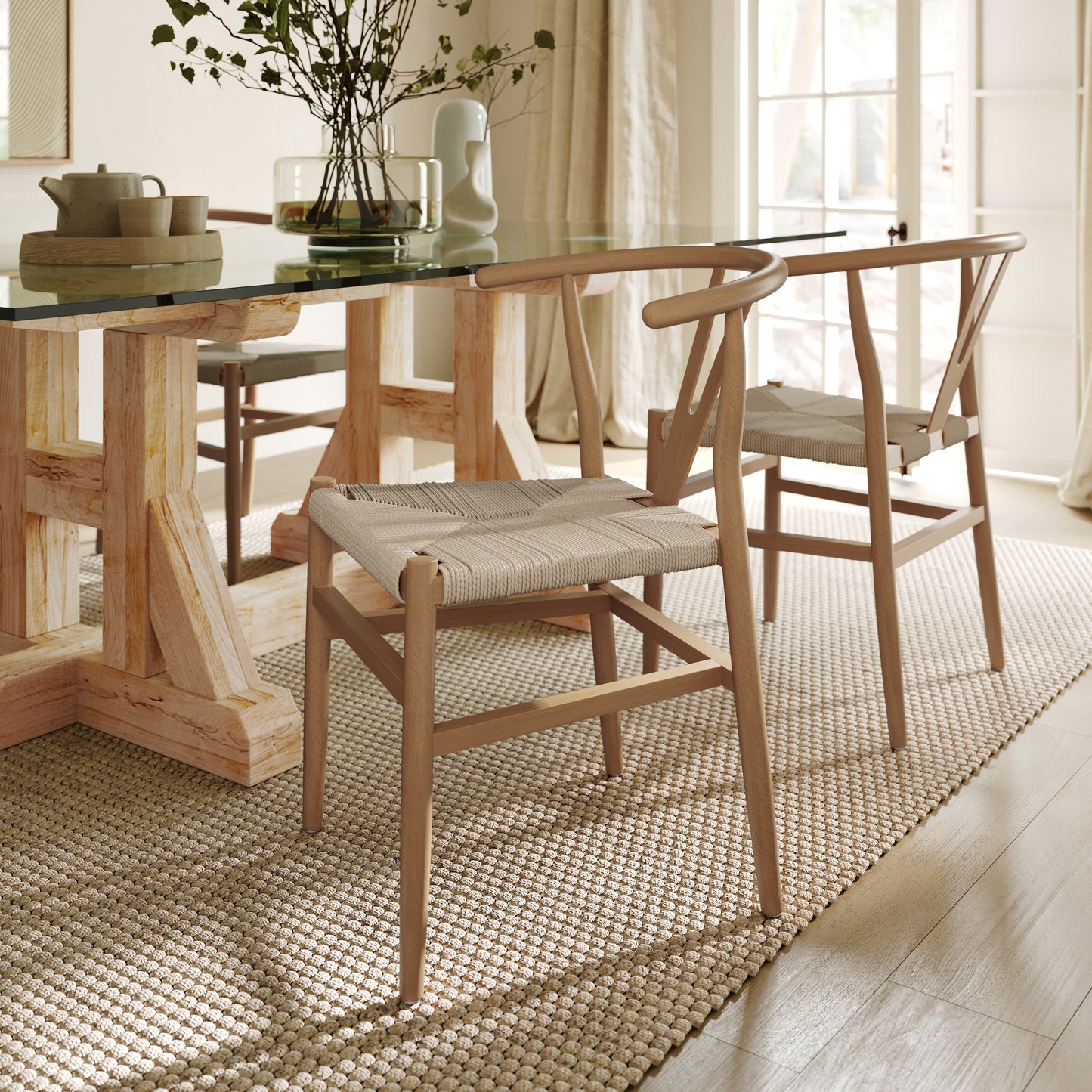 Logan Commercial Grade Y-Back Style Wood and Kraft Paper Stackable Dining Chair with Oak/Natural Finish Oak Frame/Natural Seat ZH-8101YS-OAK-NAT-GG