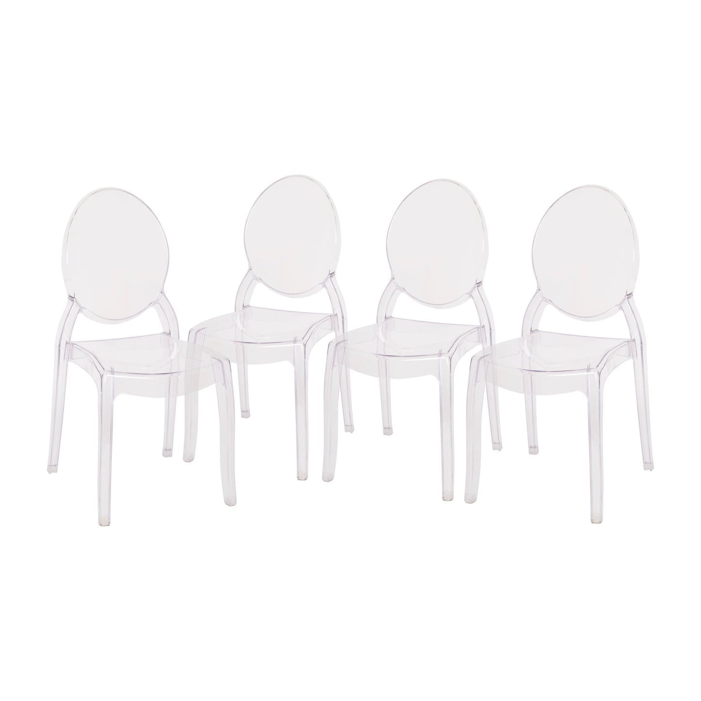 Revna Set of 4 Transparent Crystal Extra Wide Resin 400 LB. Weight Capacity Banquet & Event Ghost Chairs-Indoor/Outdoor Use