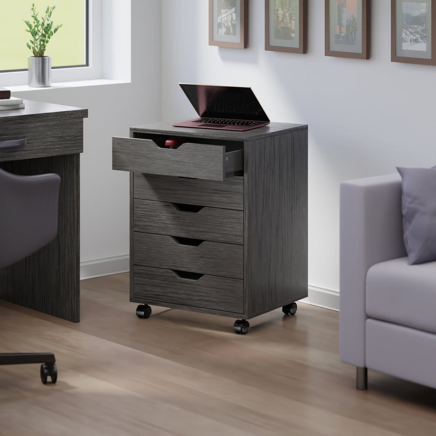 Halifax 5-Drawer Mobile Cabinet, Charcoal