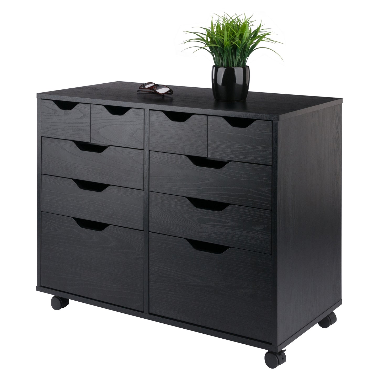 Halifax Bins & Drawers Multi-Storage Wide Mobile Cabinet,. Black
