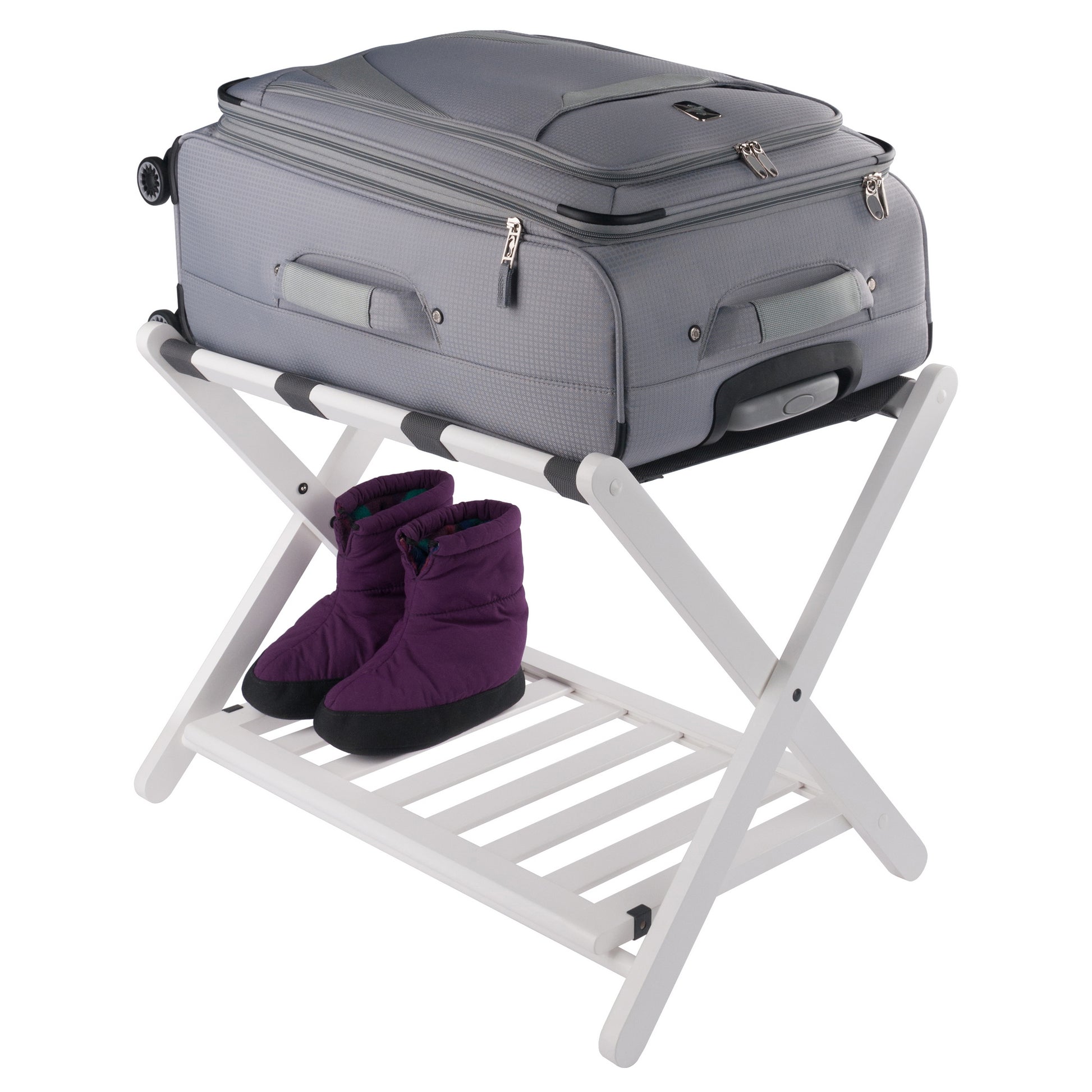 Reese Luggage Rack with Shelf, White
