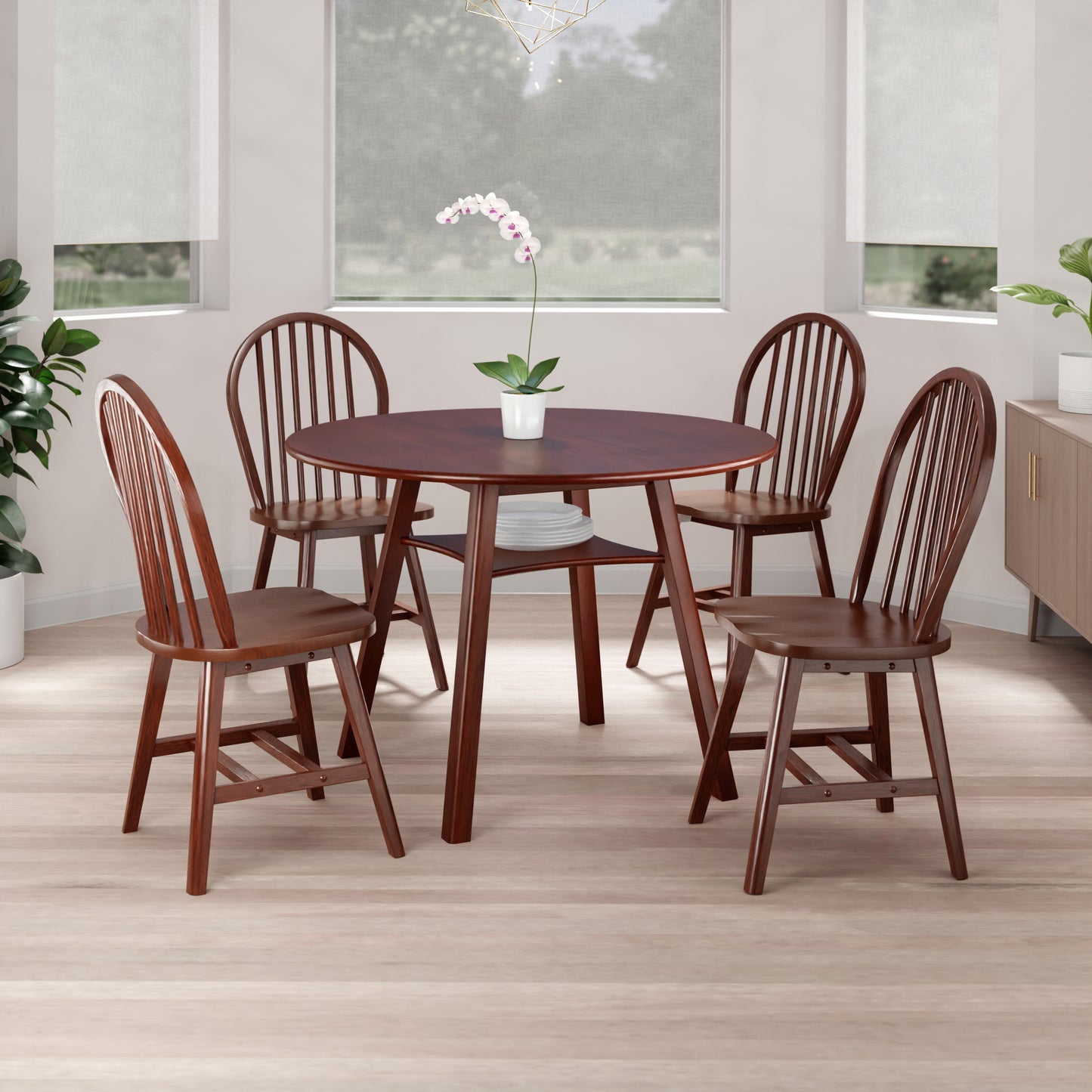 Marbelle 5-Pc Drop Leaf Dining Table with 4 Windsor Chairs, Walnut