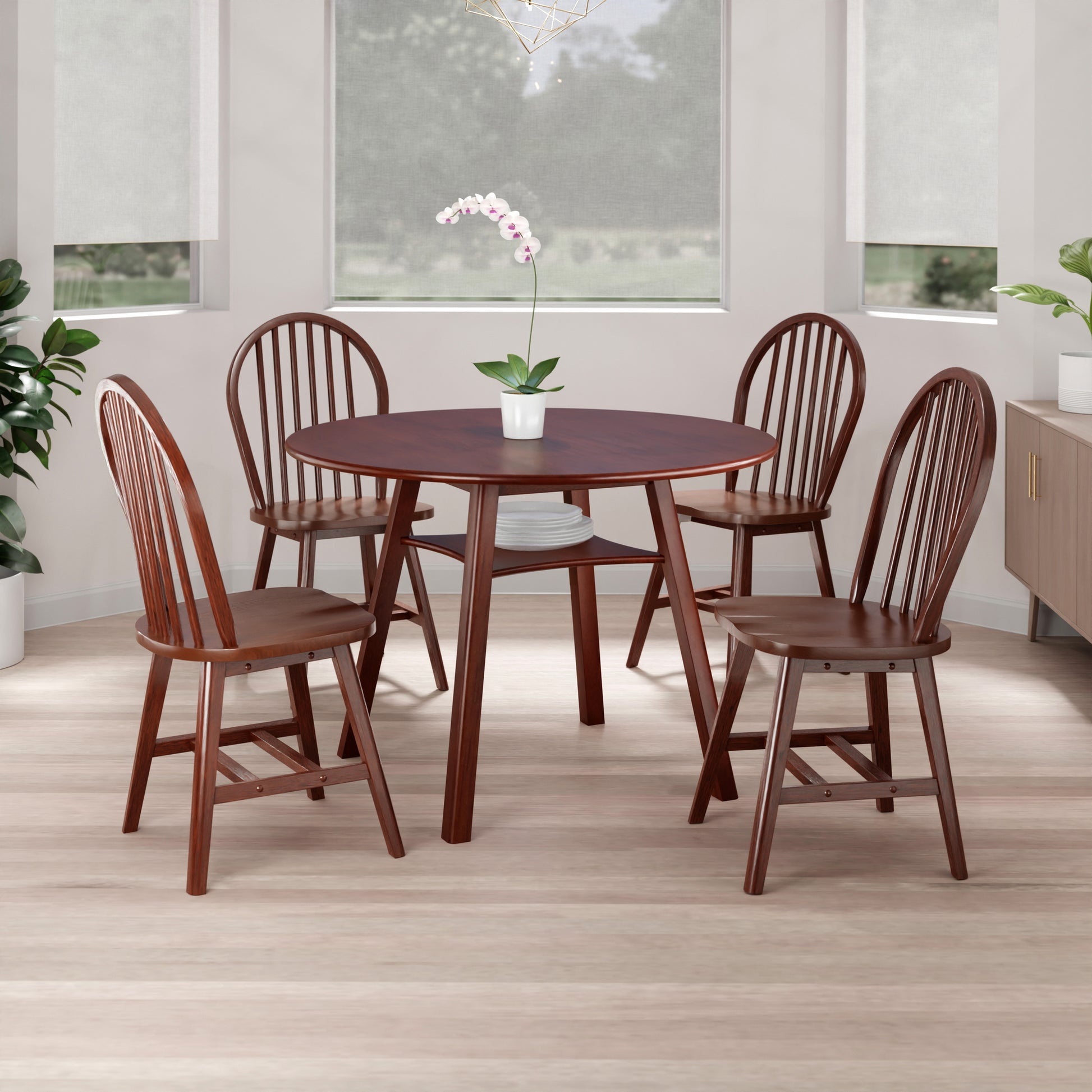 Marbelle 5-Pc Drop Leaf Dining Table with 4 Windsor Chairs, Walnut