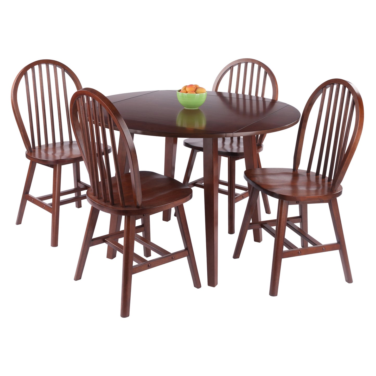 Dawson Extendable Round Dining Table with 4 Windsor Chairs, 43" Wide, Walnut