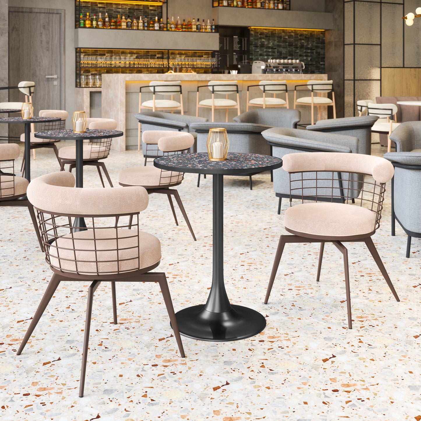 Saku Swivel Dining Chair Beige & Brown - 9