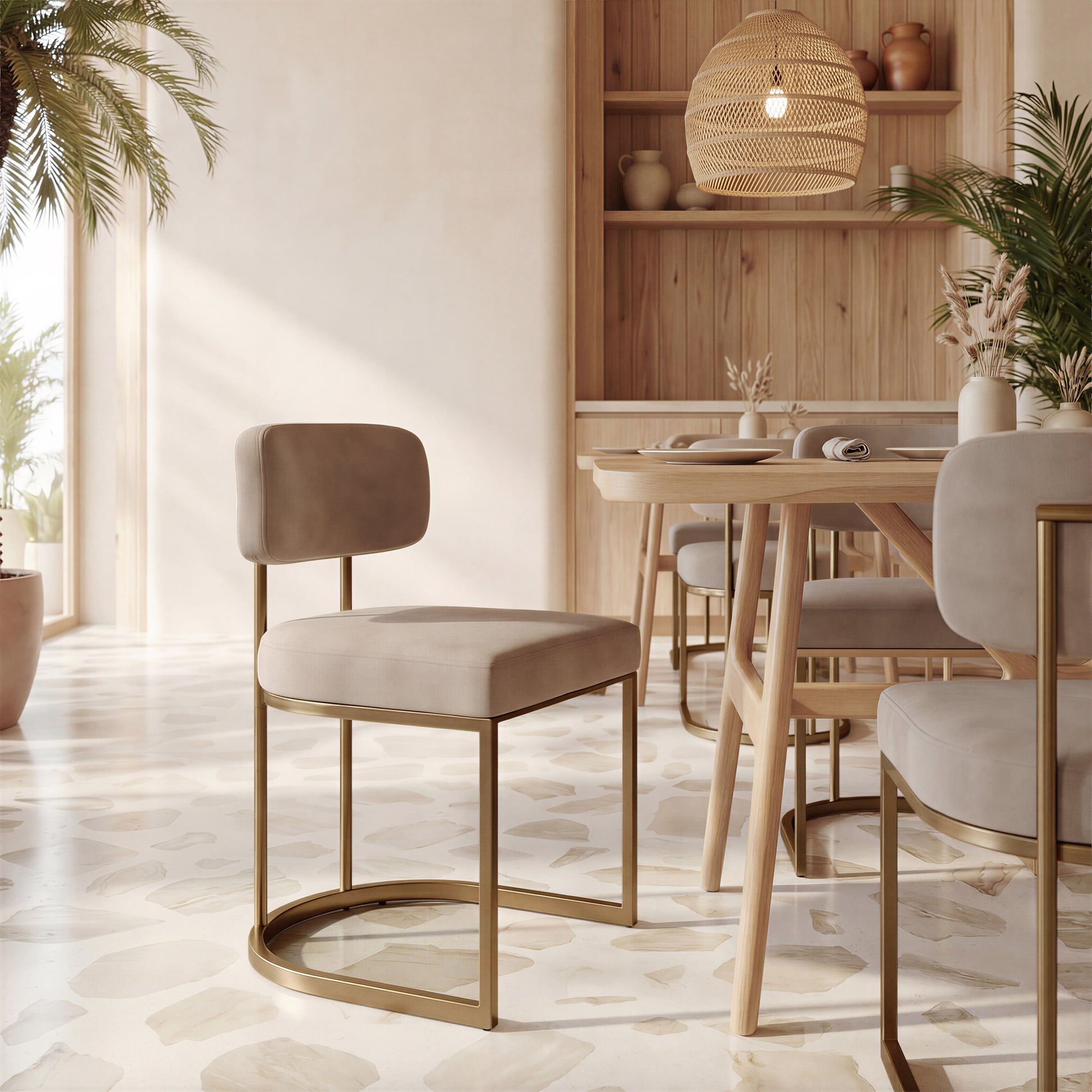 Velar Dining Chair (Set of 2) Beige & Bronze - 9