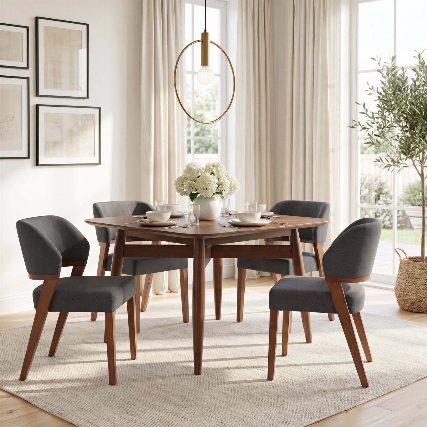 Sunobu Dining Chair (Set of 2) Azure Gray & Walnut - 9