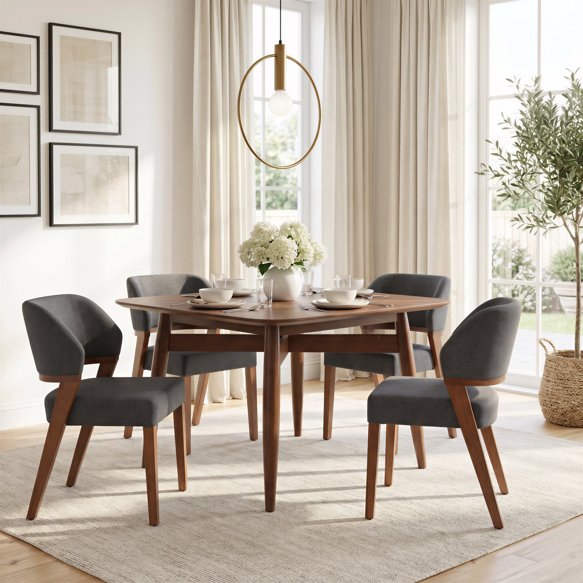 Sunobu Dining Chair (Set of 2) Azure Gray & Walnut - 9