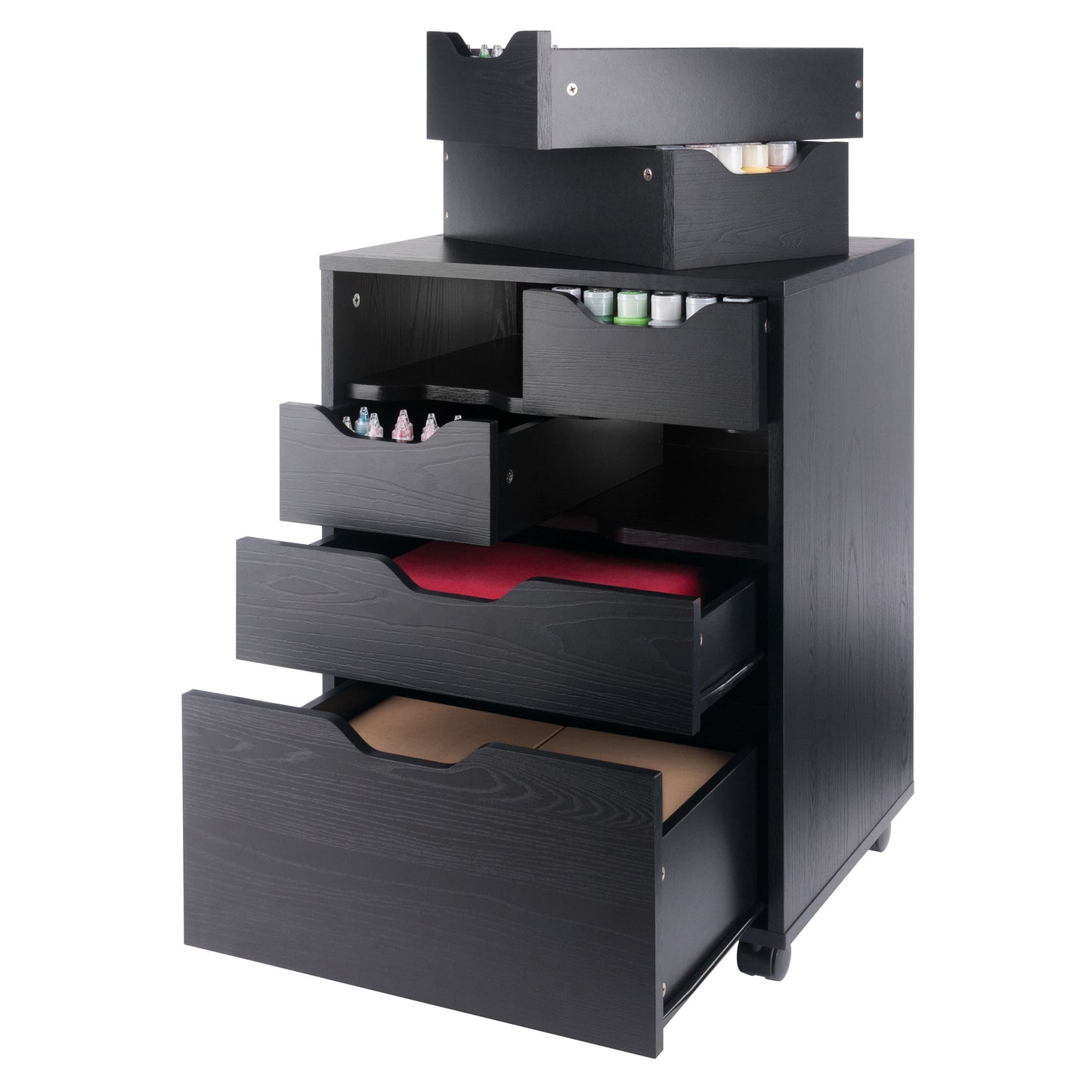 Norfolk 4 Bins, 2 Drawer Mobile Cabinet, Black Finish