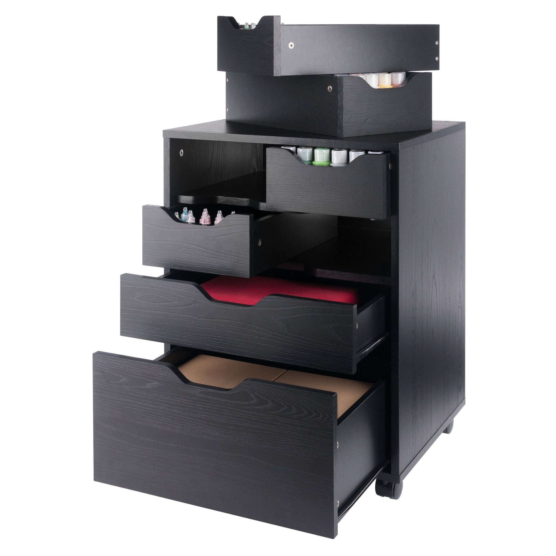 Norfolk 4 Bins, 2 Drawer Mobile Cabinet, Black Finish