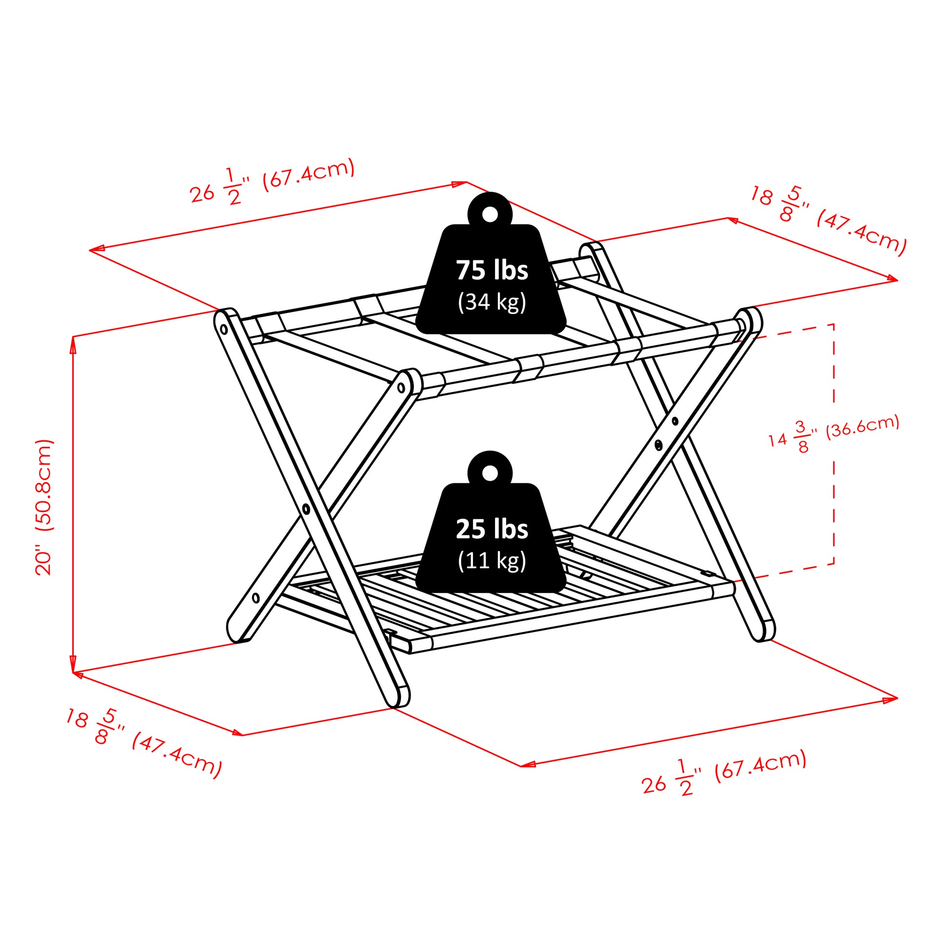Reese Luggage Rack with Shelf, White