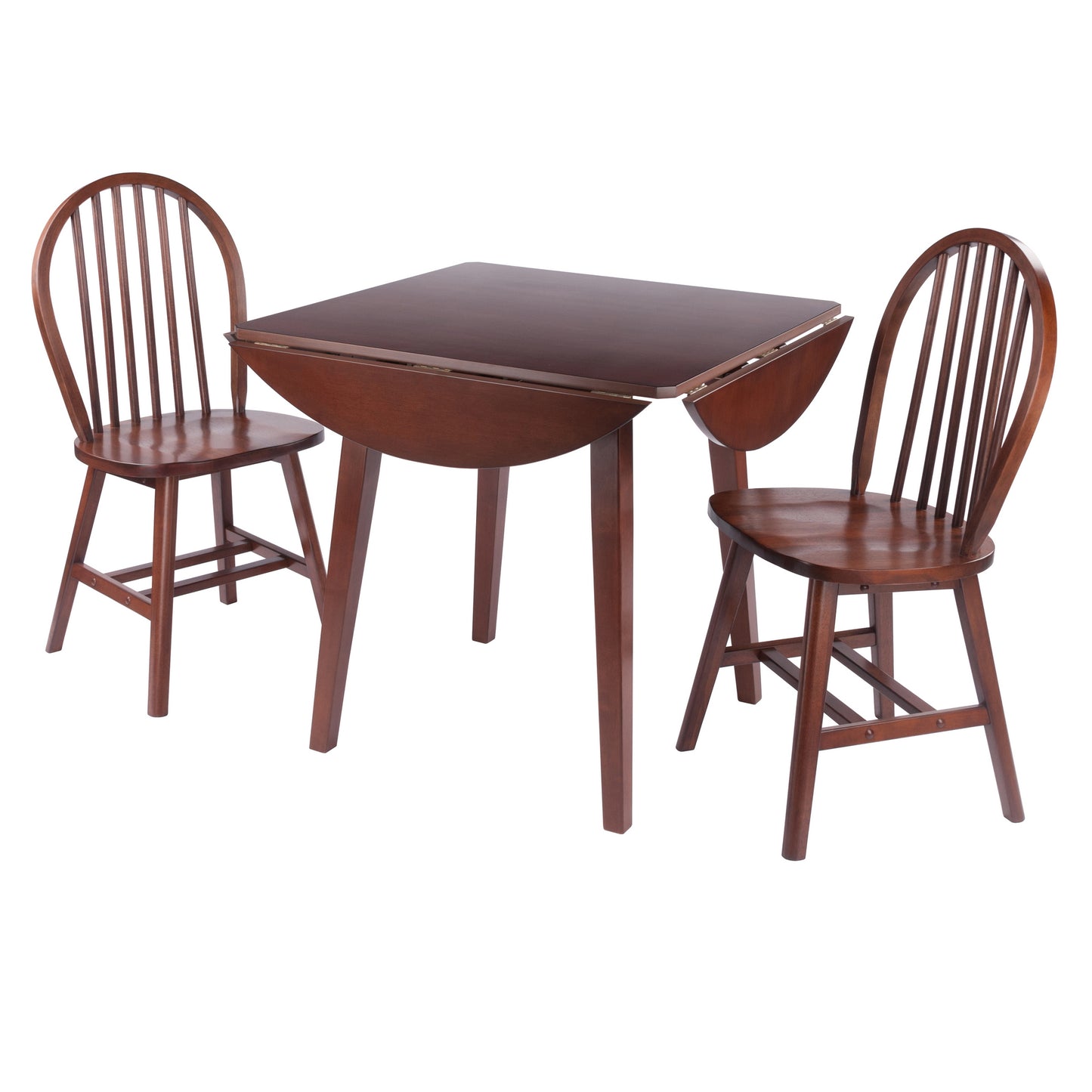 Dawson Extendable Round Dining Table with 2 Windsor Chairs, 43" Wide, Walnut