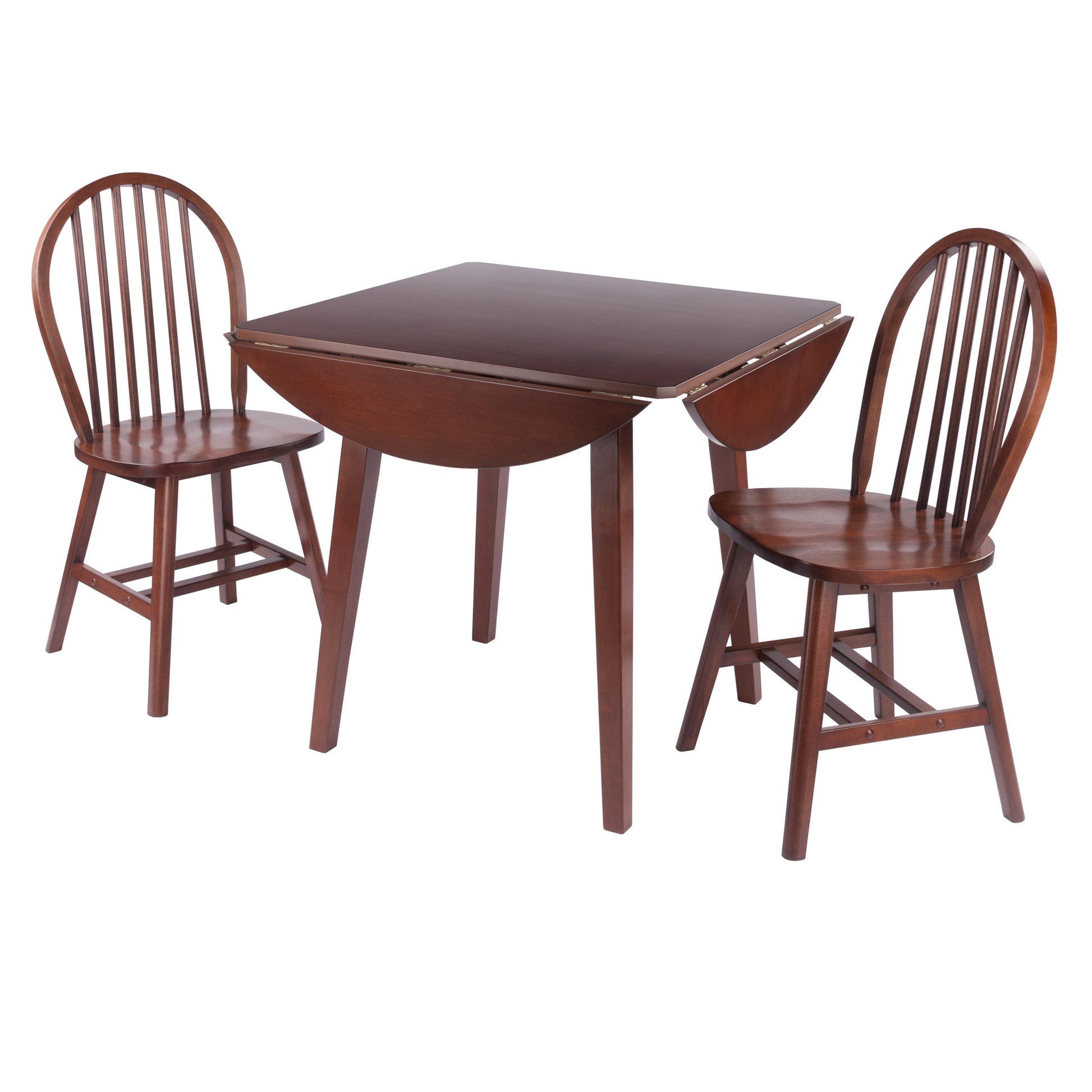 Dawson Extendable Round Dining Table with 2 Windsor Chairs, 43" Wide, Walnut