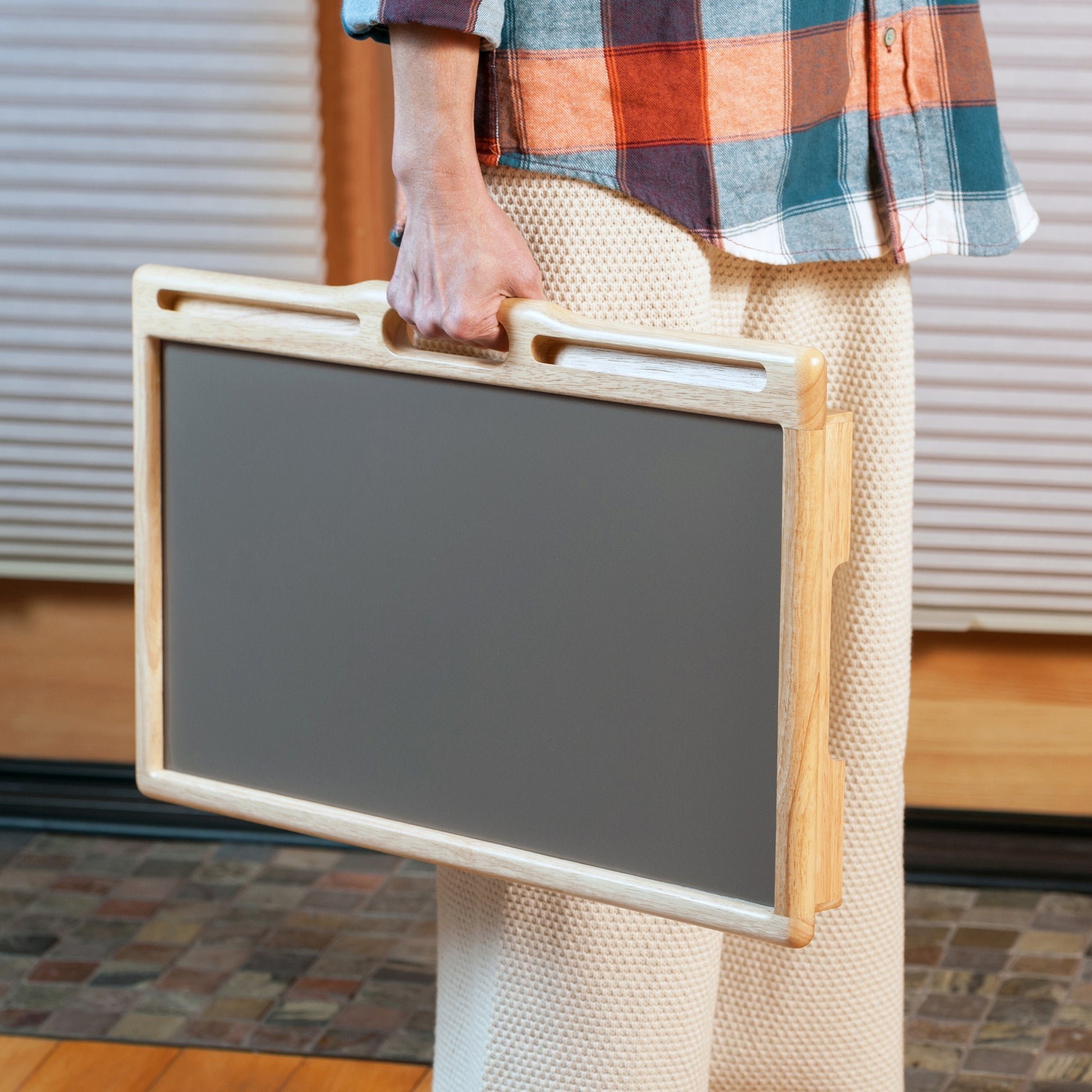 Arlo Breakfast Tray with Flip Top, Gray and Natural
