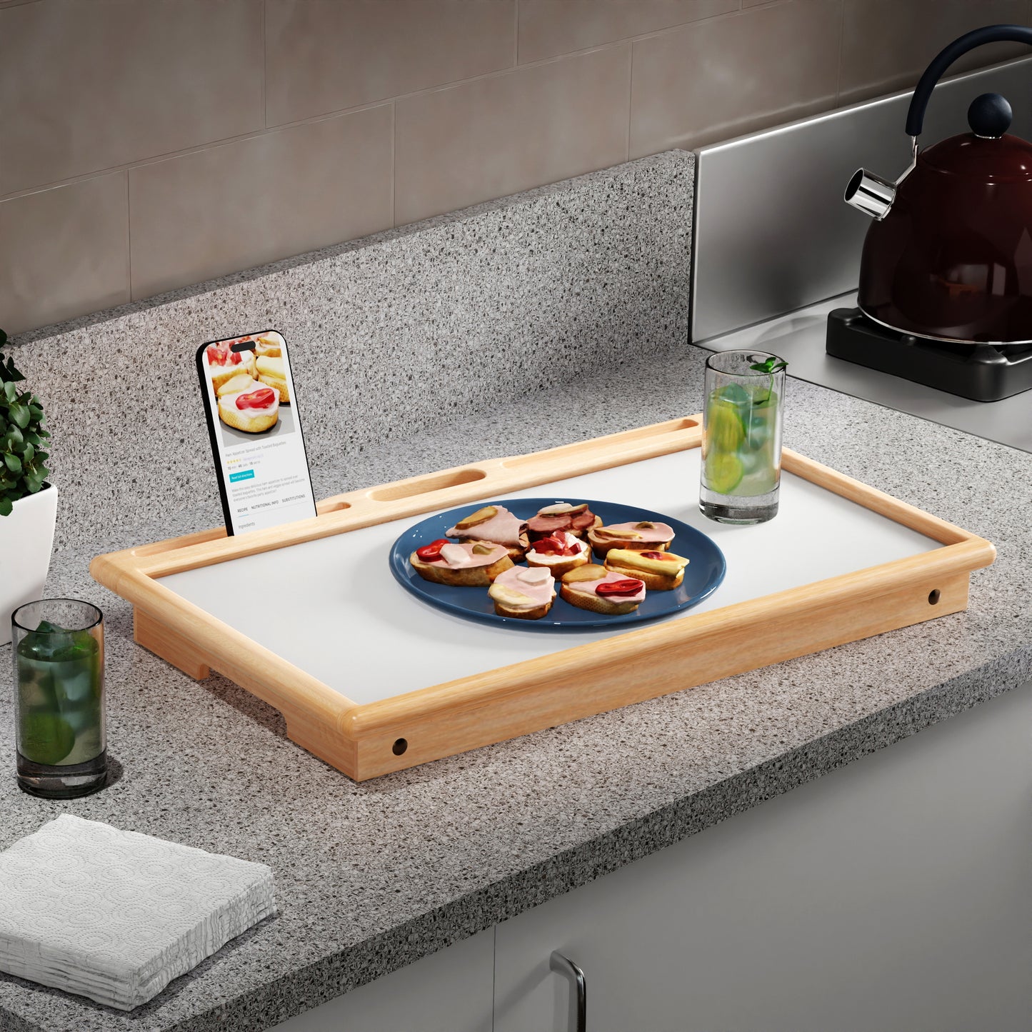 Arlo Breakfast Tray with Flip Top, Natural and White