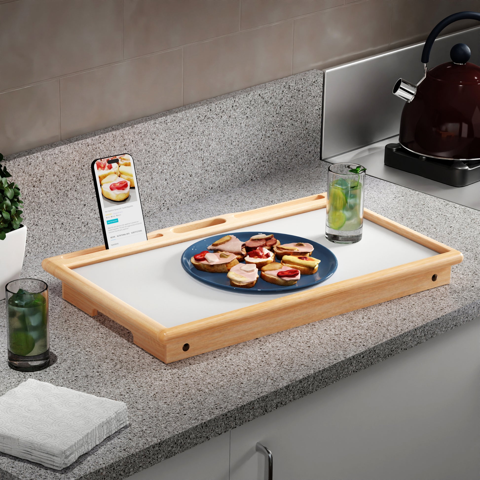Arlo Breakfast Tray with Flip Top, Natural and White