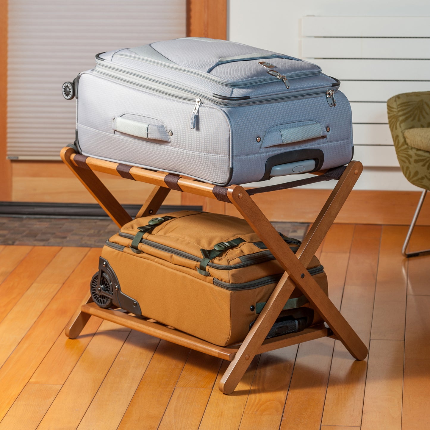 Reese Luggage Rack with Shelf, Teak