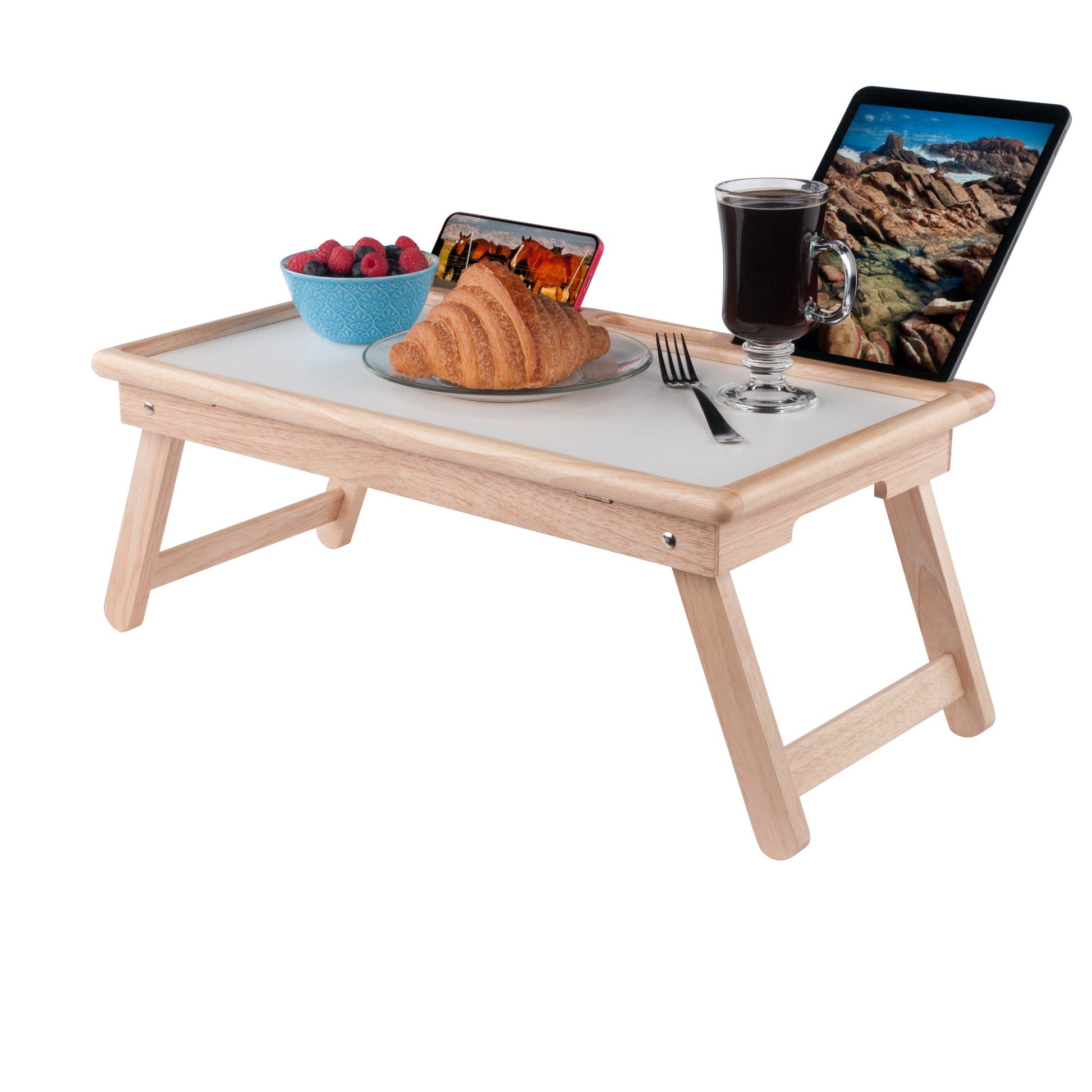 Arlo Breakfast Tray with Flip Top, Natural and White