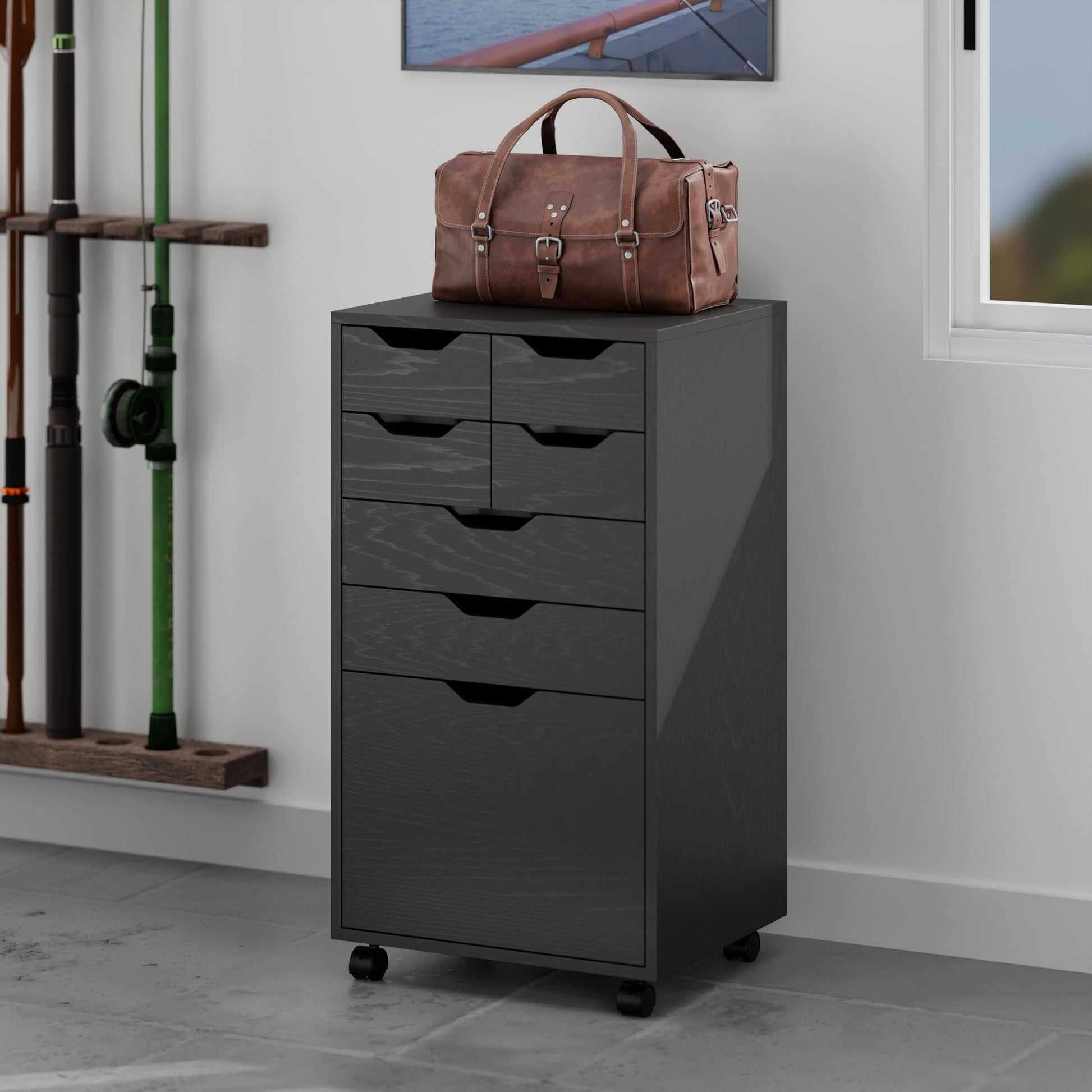 Halifax Bins & Drawers Multi-Storage Tall Mobile Cabinet, Black