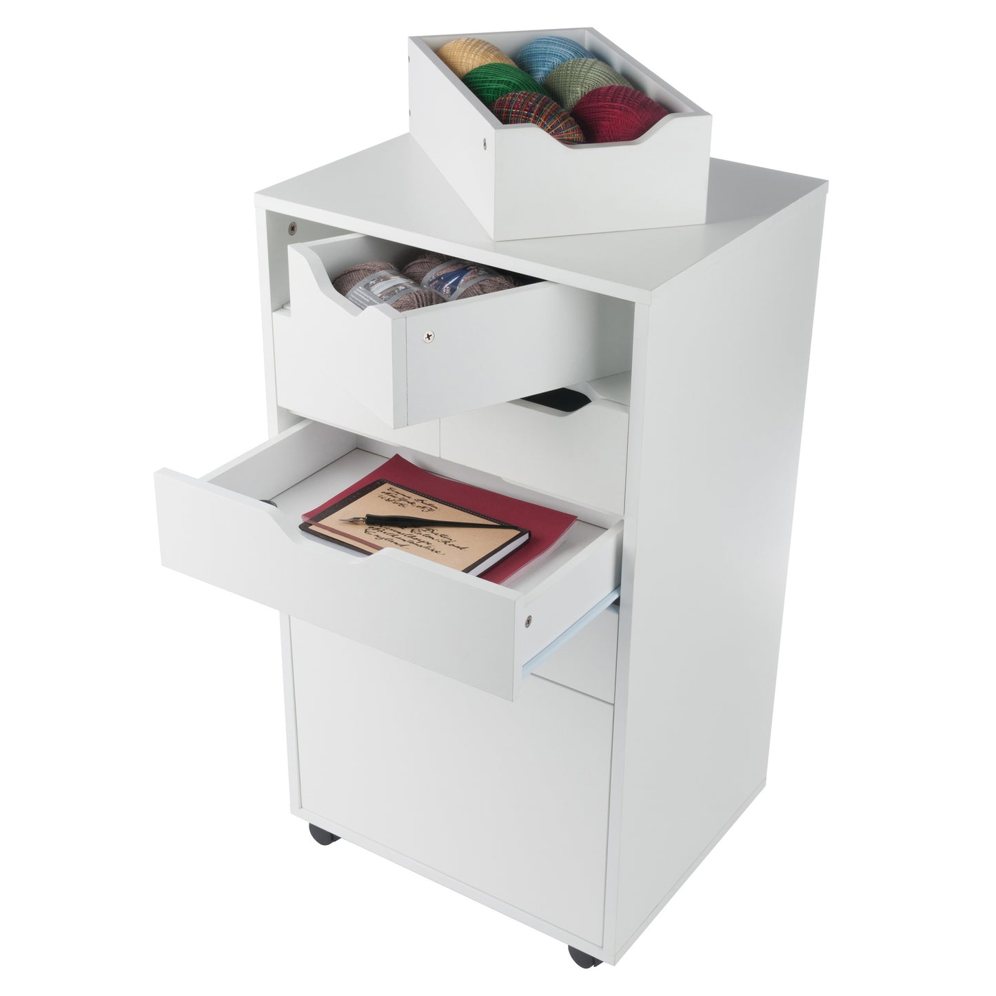 Halifax Bins & Drawers Multi-Storage Tall Mobile Cabinet, White