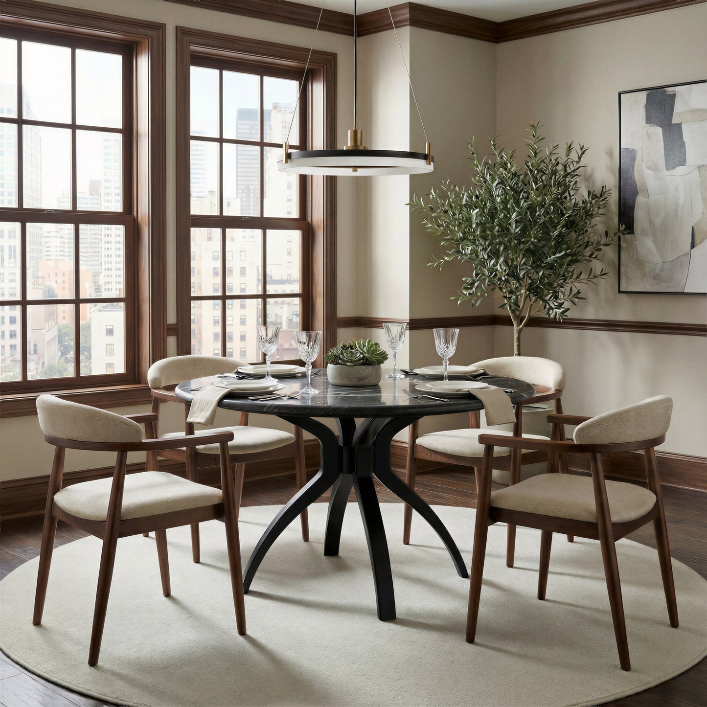Goka Dining Chair Beige & Walnut - 9