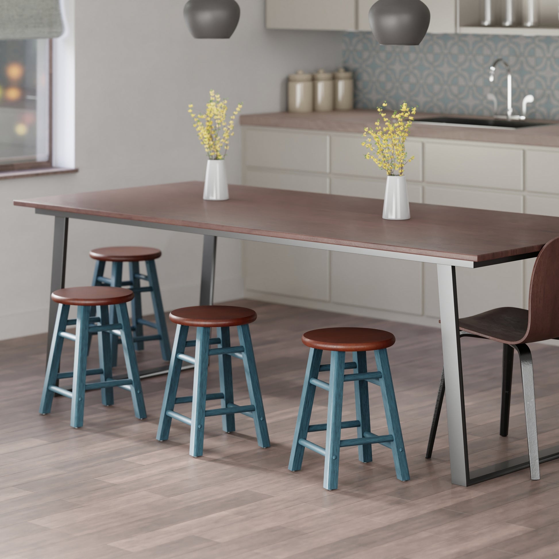 Element 2-Pc Dining Stool Set, Rustic Teal & Walnut