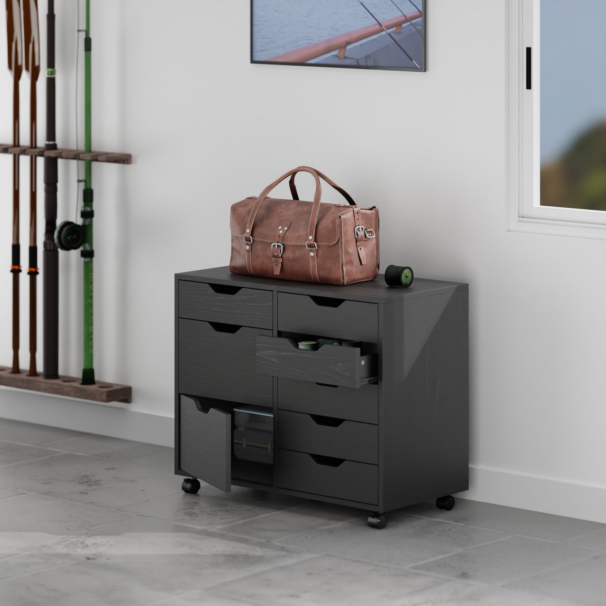 Halifax 6-Drawer Multi-Storage Mobile Cabinet, Black