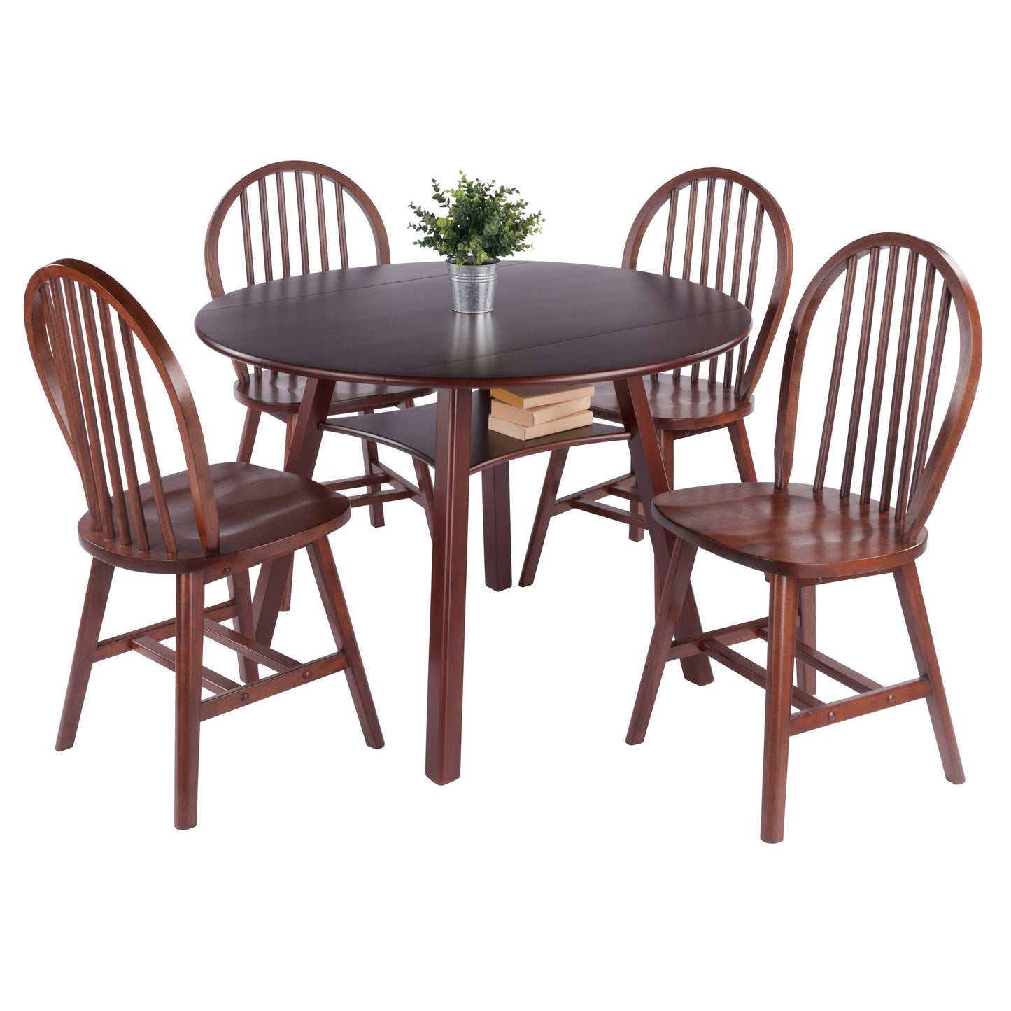 Marbelle 5-Pc Drop Leaf Dining Table with 4 Windsor Chairs, Walnut