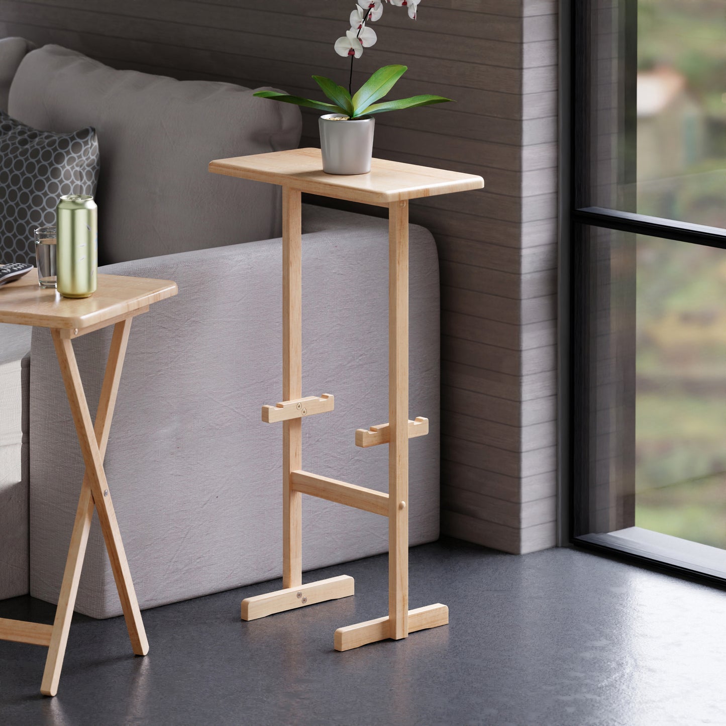 Riley Snack Table Rack, Natural Finish
