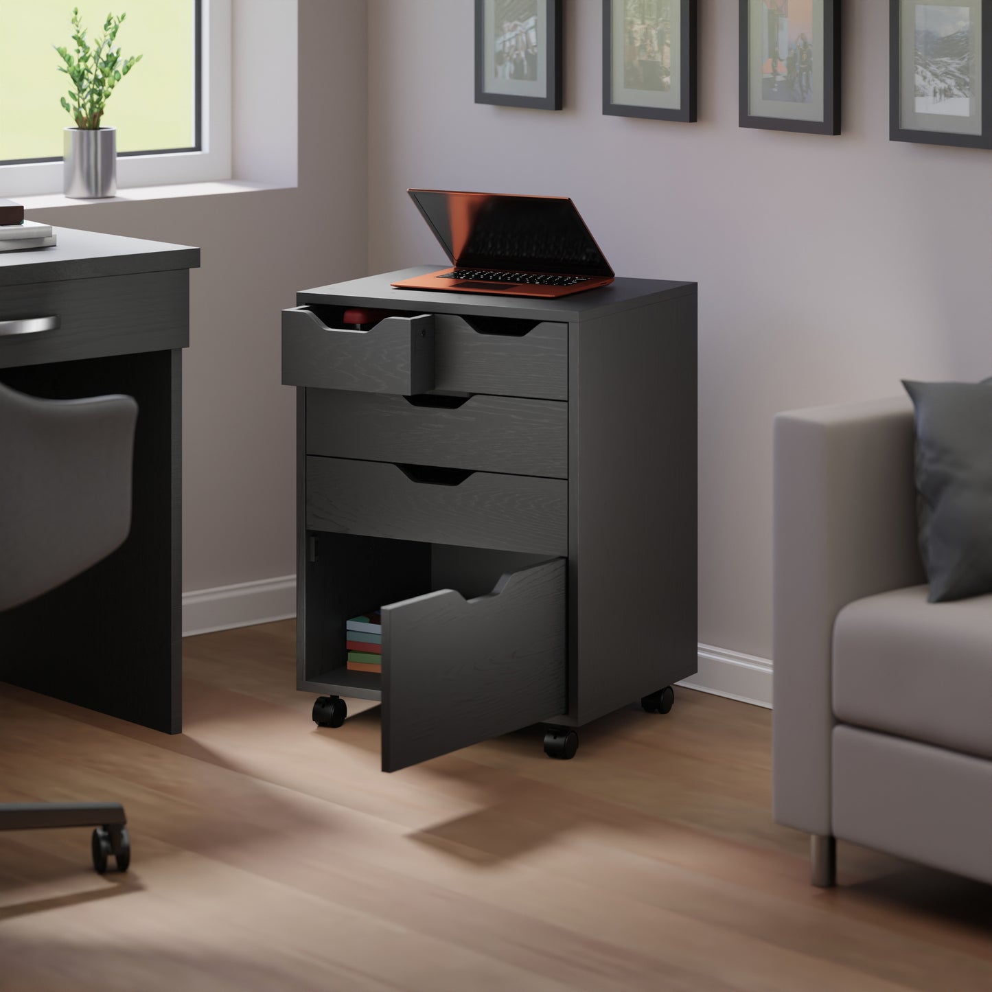 Halifax Bins & Drawers Storage Mobile Cabinet, Black