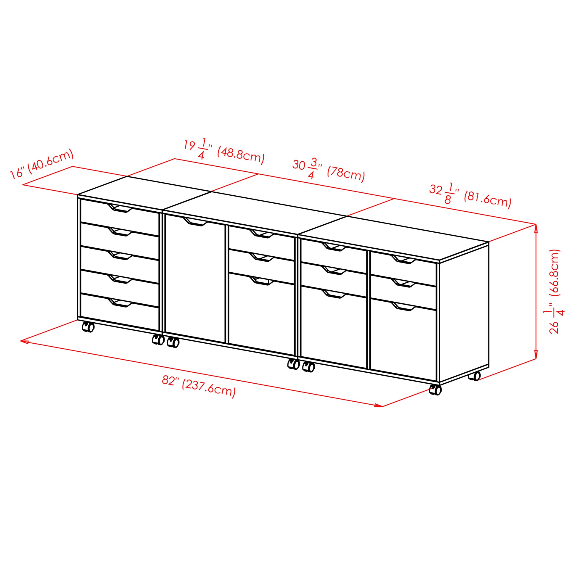Halifax 3-Pc Cabinet Set with File Drawer, Black