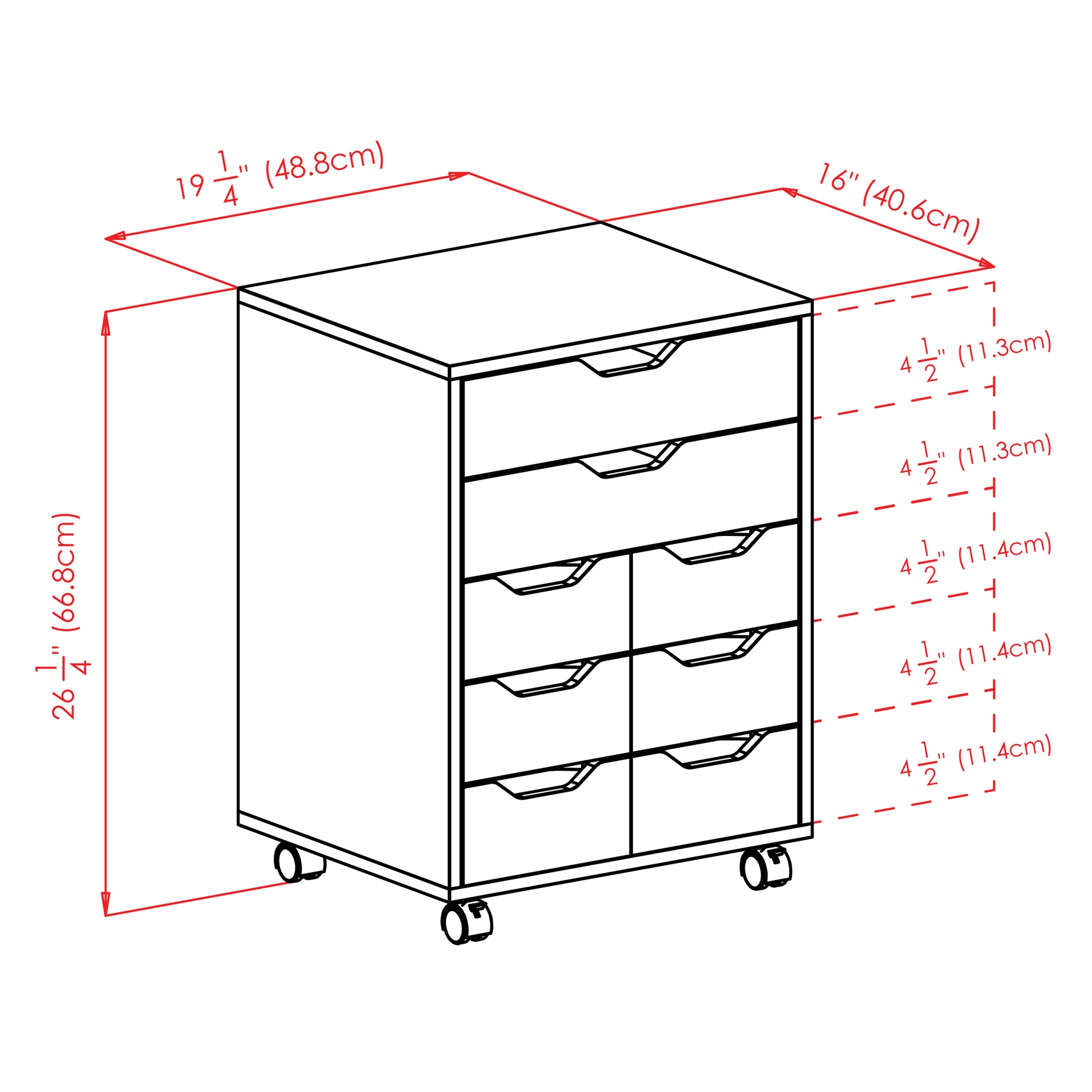 Norfolk 6 Bins, 2 Drawer Mobile Cabinet, Black Finish