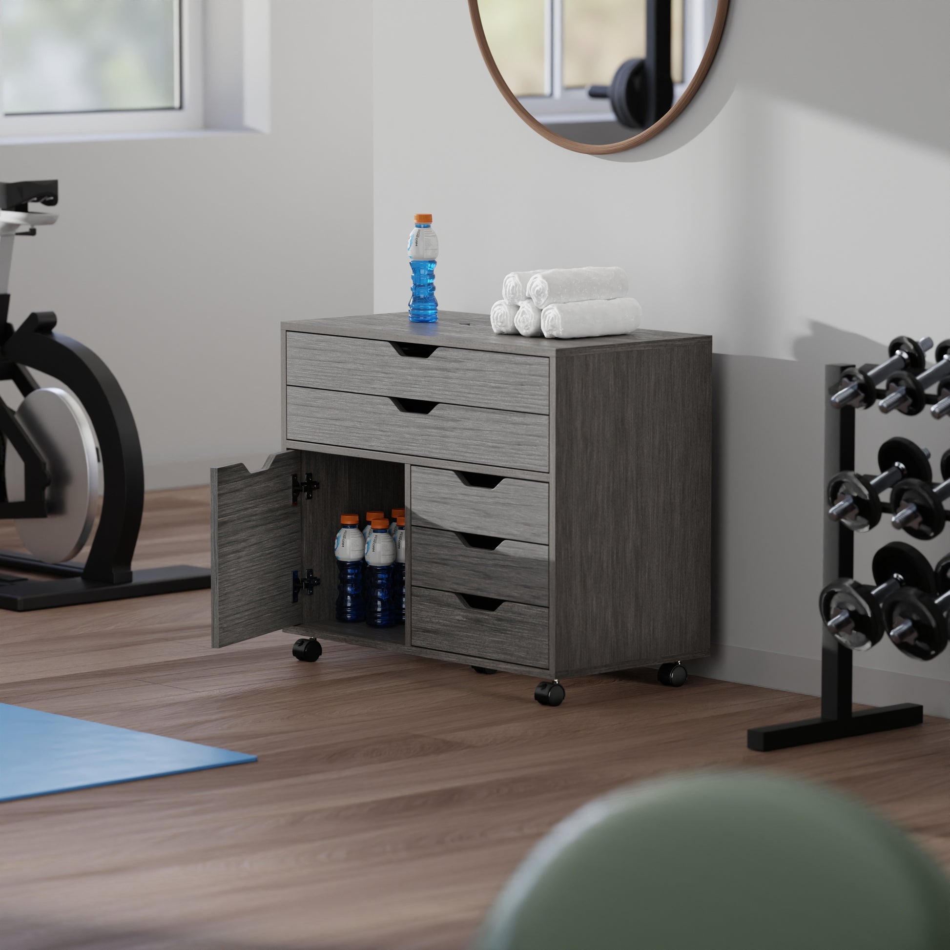 Halifax 3-Section Multi-Storage Mobile Cabinet, Charcoal