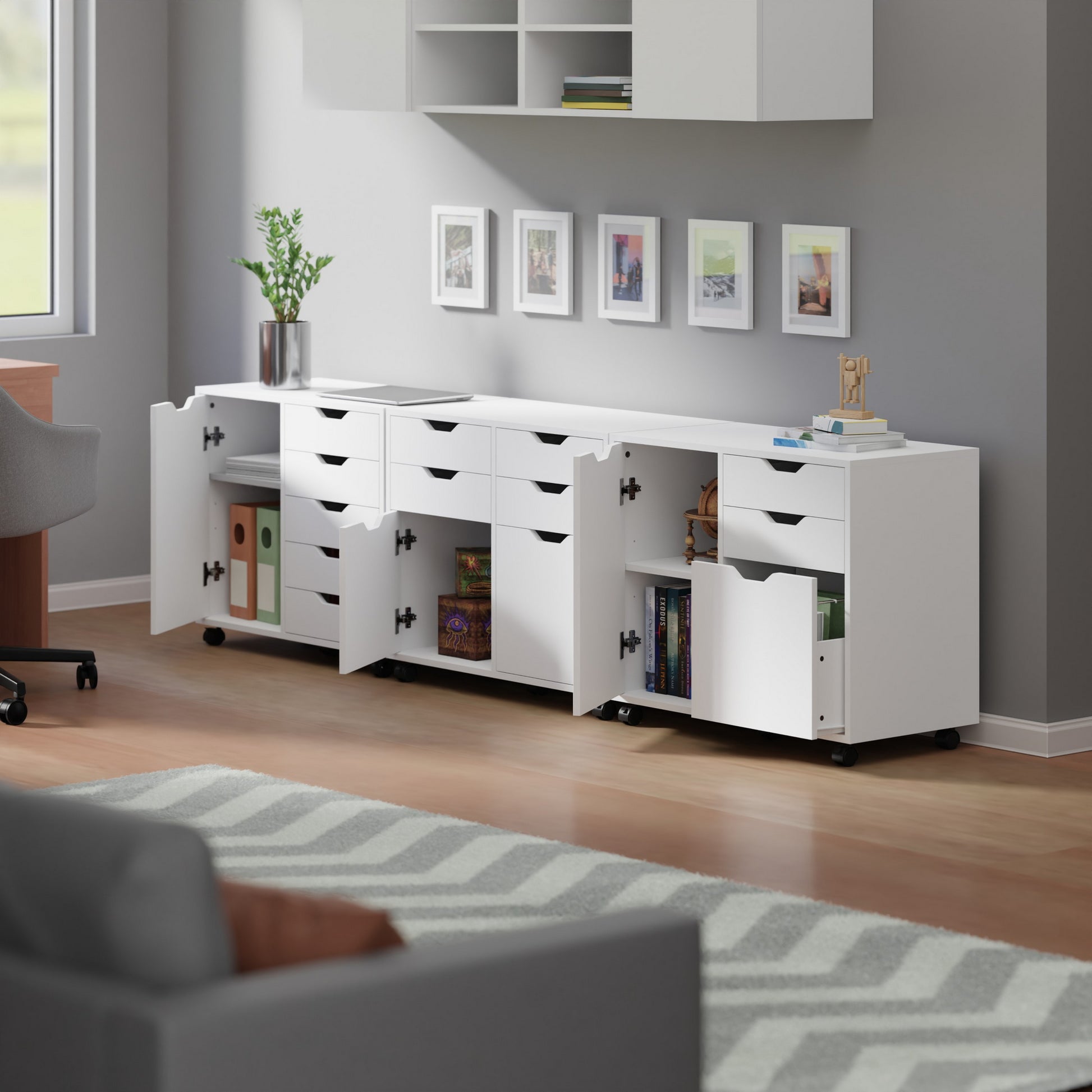 Halifax 3-Pc Cabinet Set with File Drawer, White