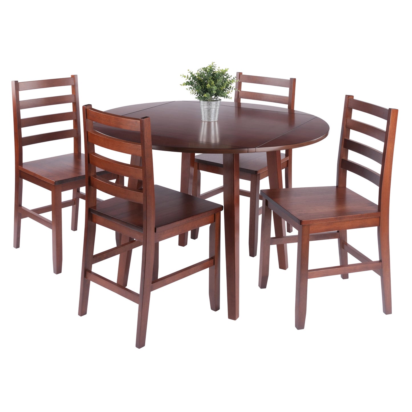 Dawson Extendable Round Dining Table with 4 Ladder-Back Chairs, 43" Wide, Walnut