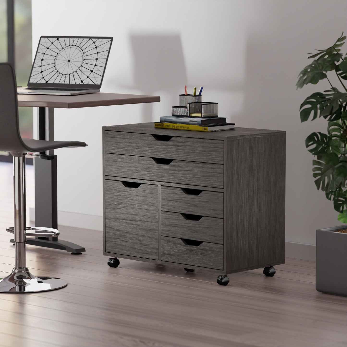Halifax 3-Section Multi-Storage Mobile Cabinet, Charcoal