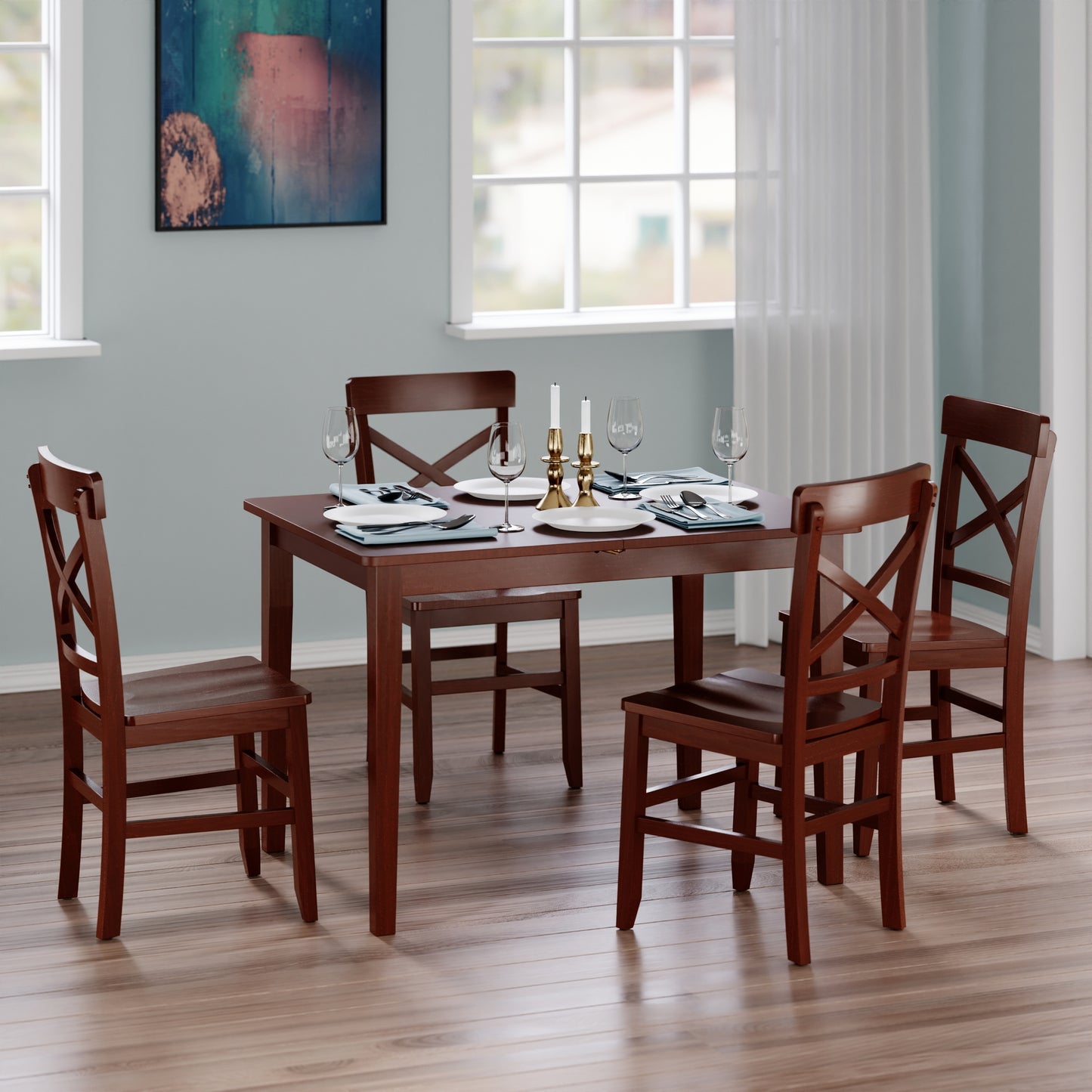 Darren 5-pc Set Dining Table w/X-Back Chairs, Walnut