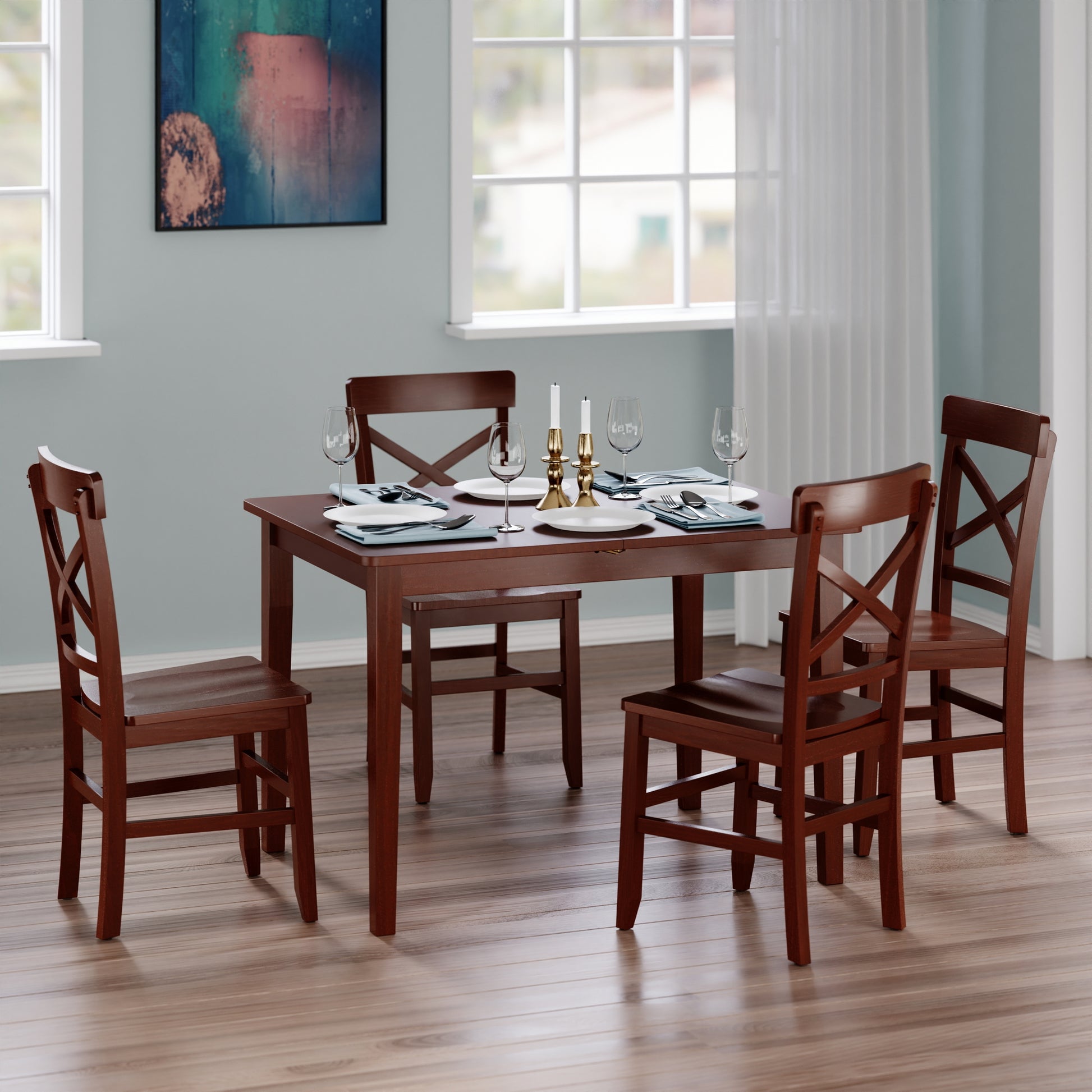 Darren 5-pc Set Dining Table w/X-Back Chairs, Walnut