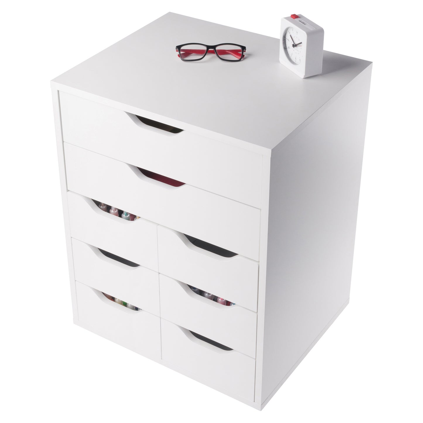 Norfolk 6 Bins, 2 Drawer Mobile Cabinet, White Finish